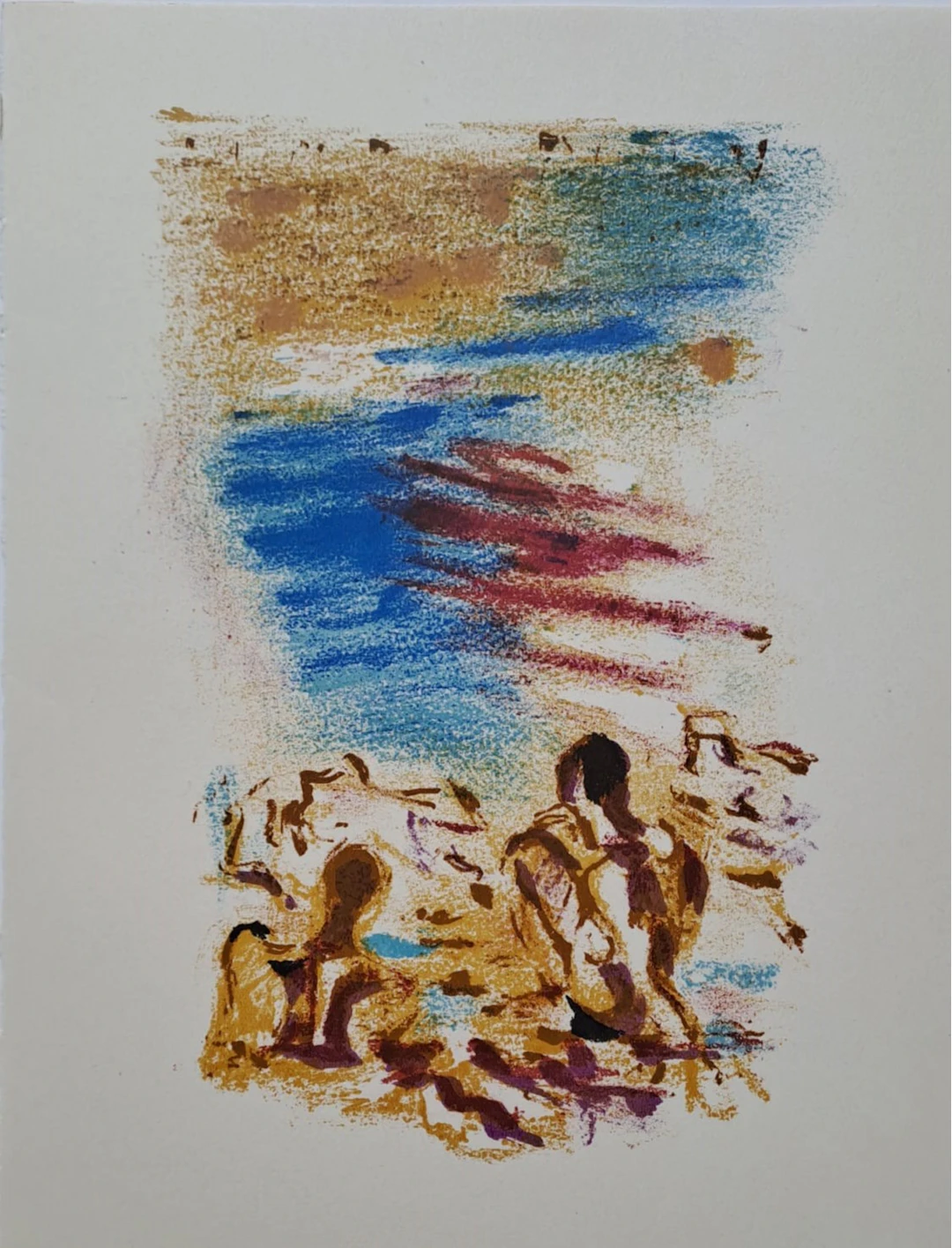 Alexandre Garbell - Un couple sur la plage - Lithographie originale