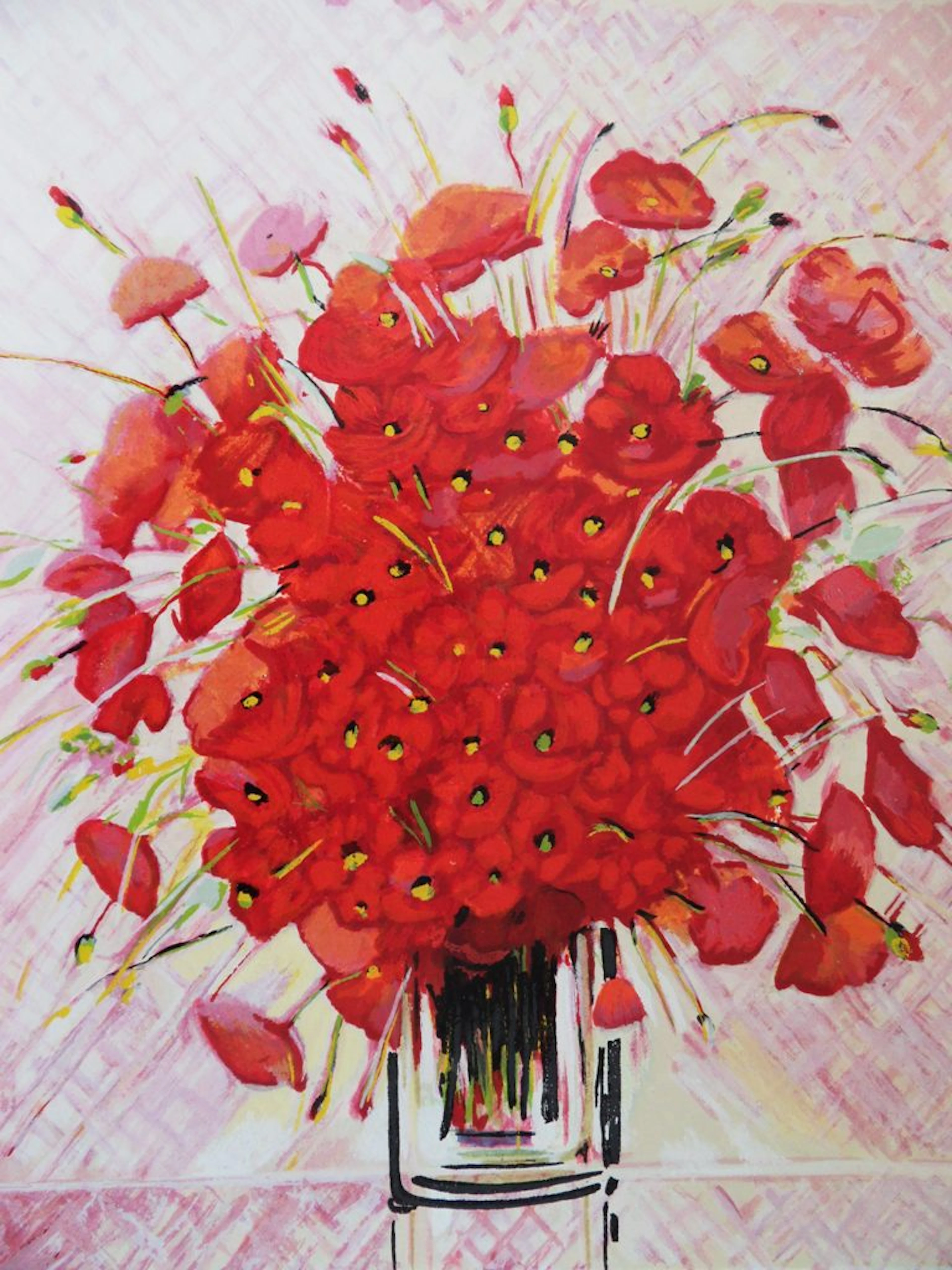 Michel HENRY - Bouquet de coquelicots - Sérigraphie signée au crayon