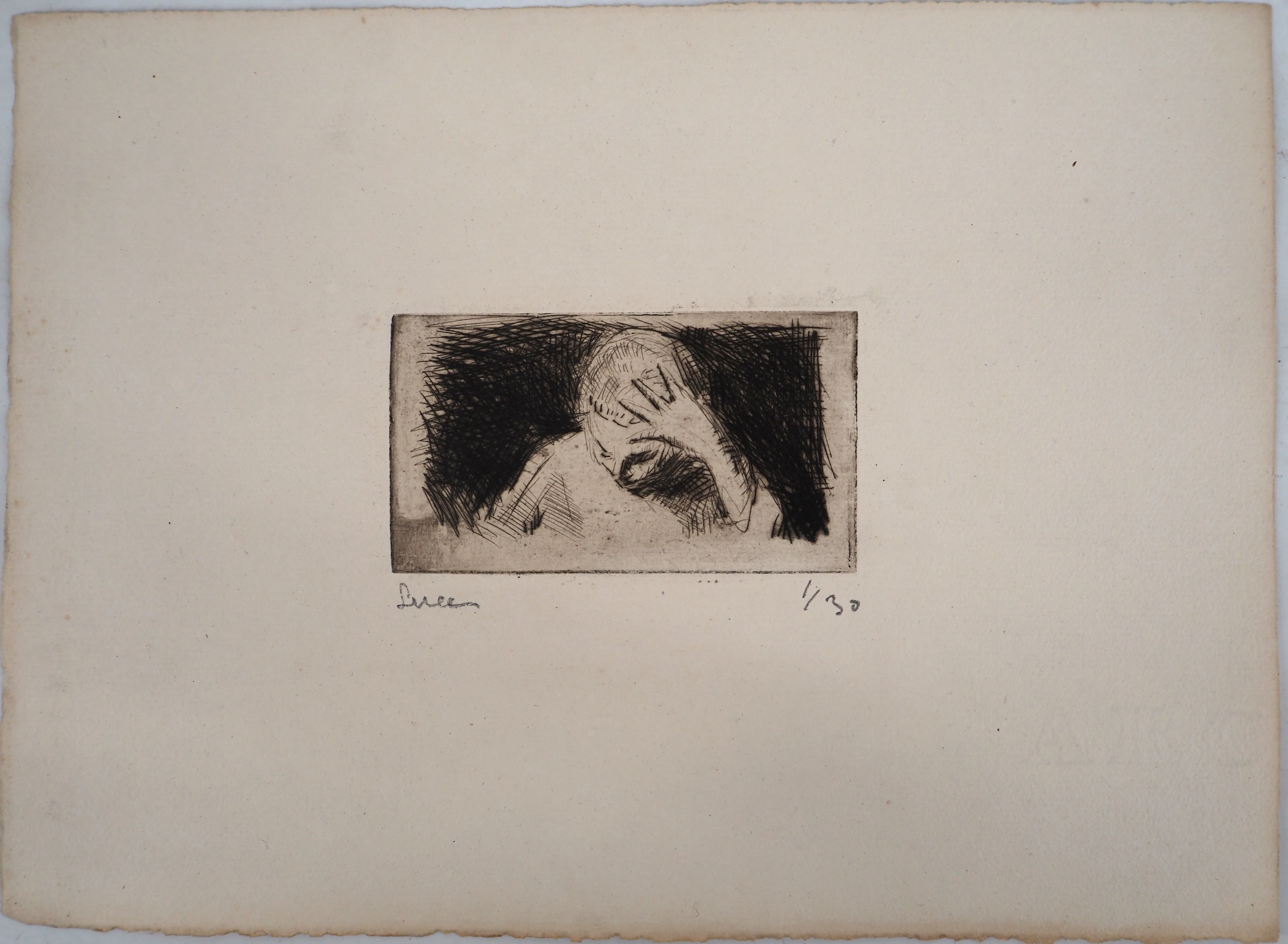 Maximilien LUCE - Enfant à l'étude Vers 1890 - Gravure originale signée