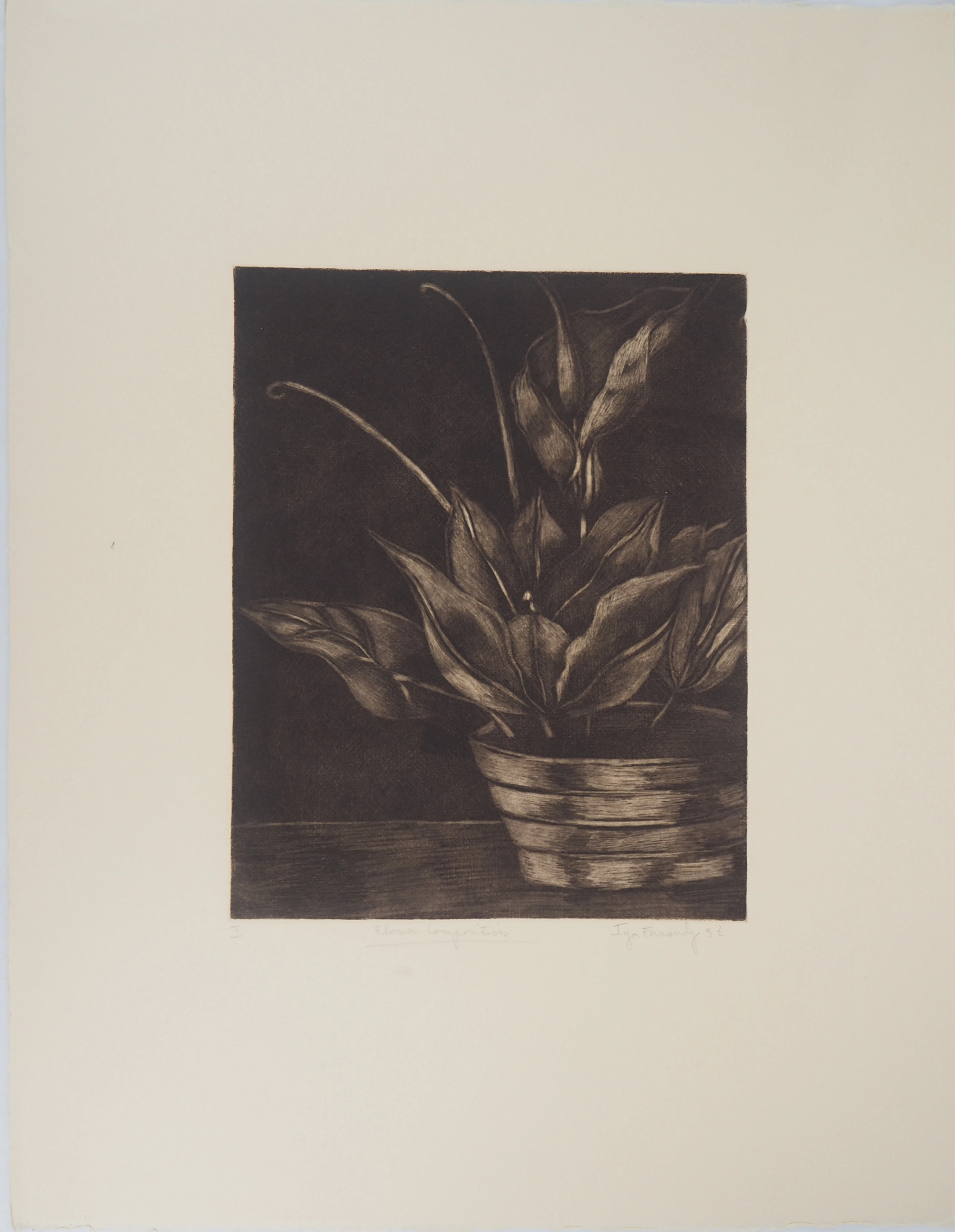 Iya FERNANDEZ: Flower Composition - Gravure signée