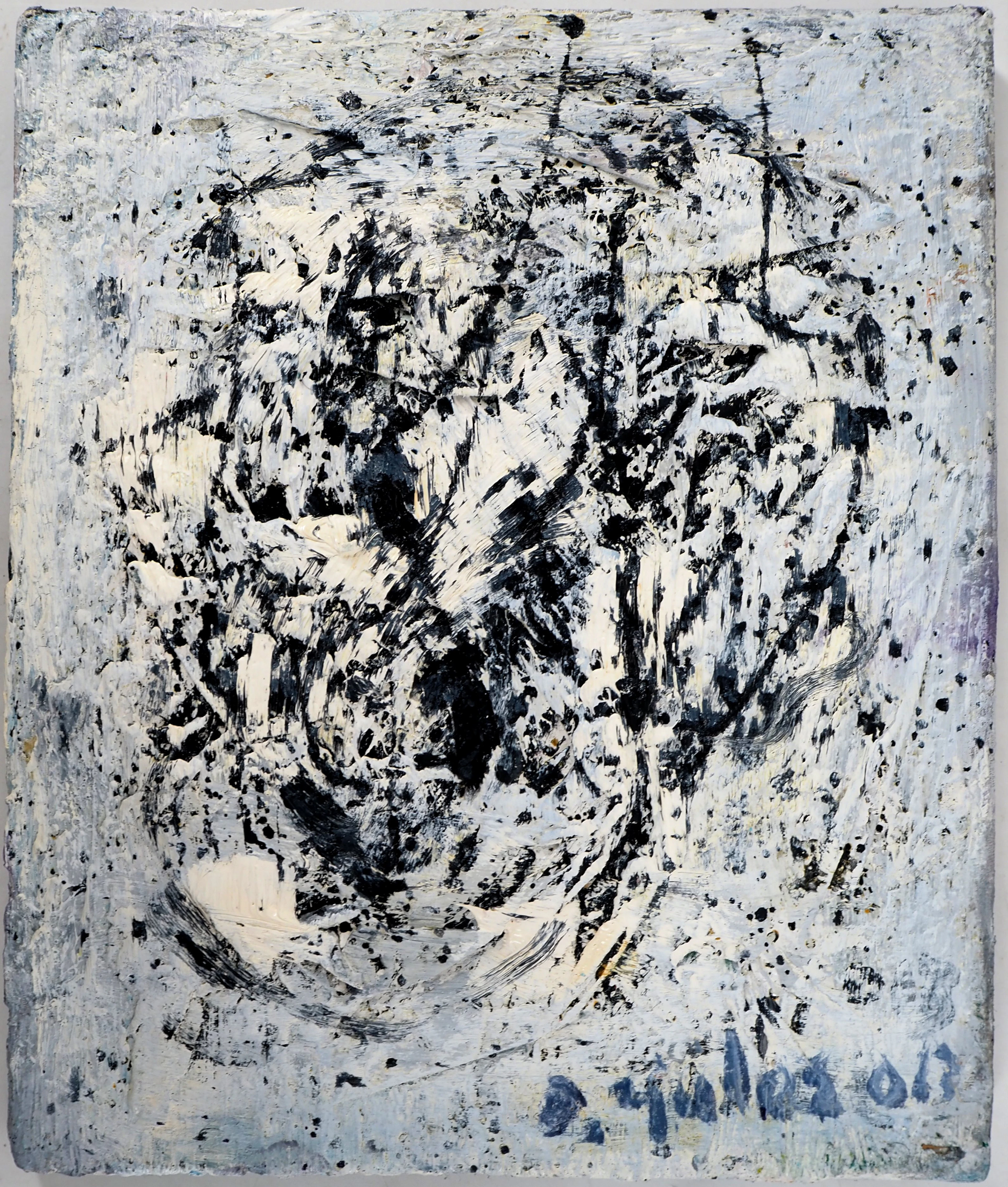 Dyap GULER - Portrait masculin, abstraction en bleu et noir - Technique