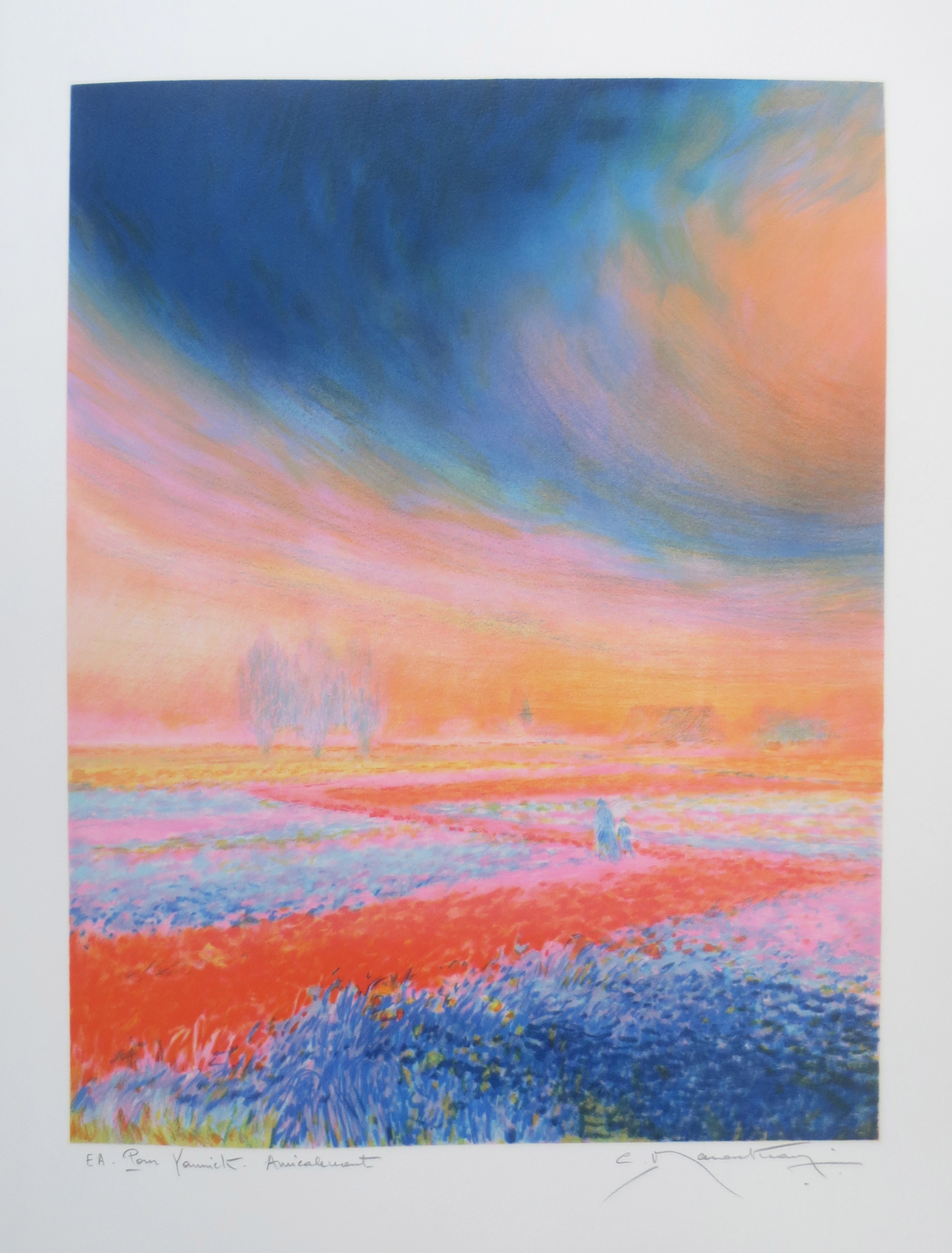 Claude MANOUKIAN - Coucher de soleil - Lithographie signée et dédicacée