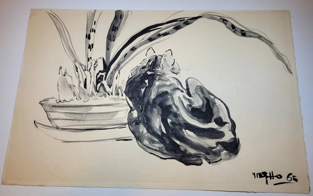 Viet Hô - Chats I, 1965 - Aquarelle