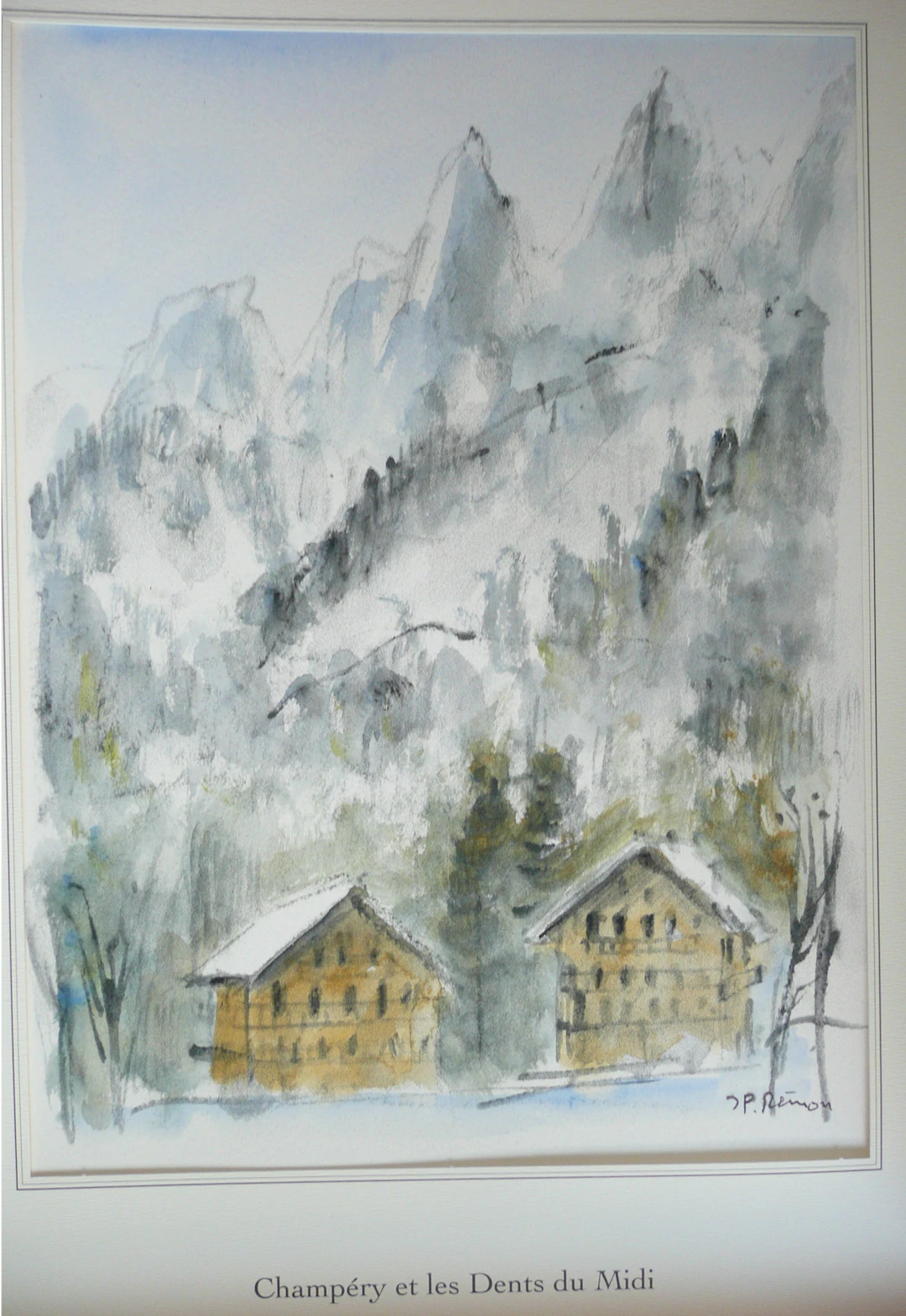 Jean Pierre REMON - Champéry et les Dents du Midi, 2008 - Aquarelle signée