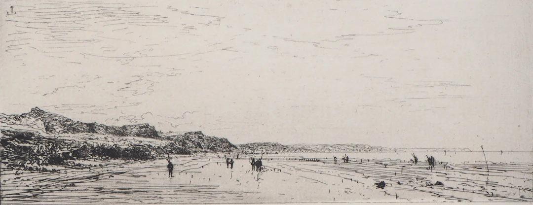 Maxime LALANNE : Bretagne, Une grande plage - Eau forte Originale Signée