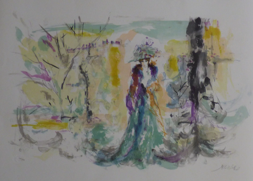 Jacques PECNARD - Femme au chapeau à la Belle Epoque, 1980 - Lithographie