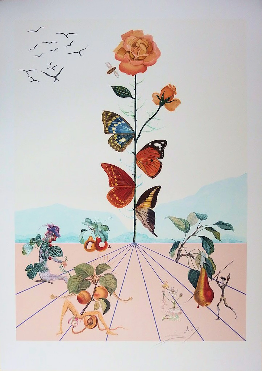 Salvador DALI - Flordali II, La rose papillon, 1981 - Lithographie