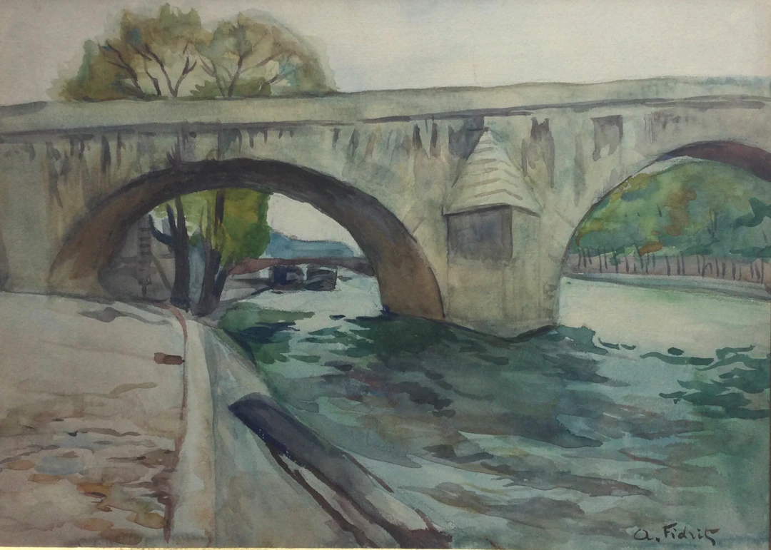 André FIDRIT - Le Pont Royal à Paris , 1900 - Aquarelle signée