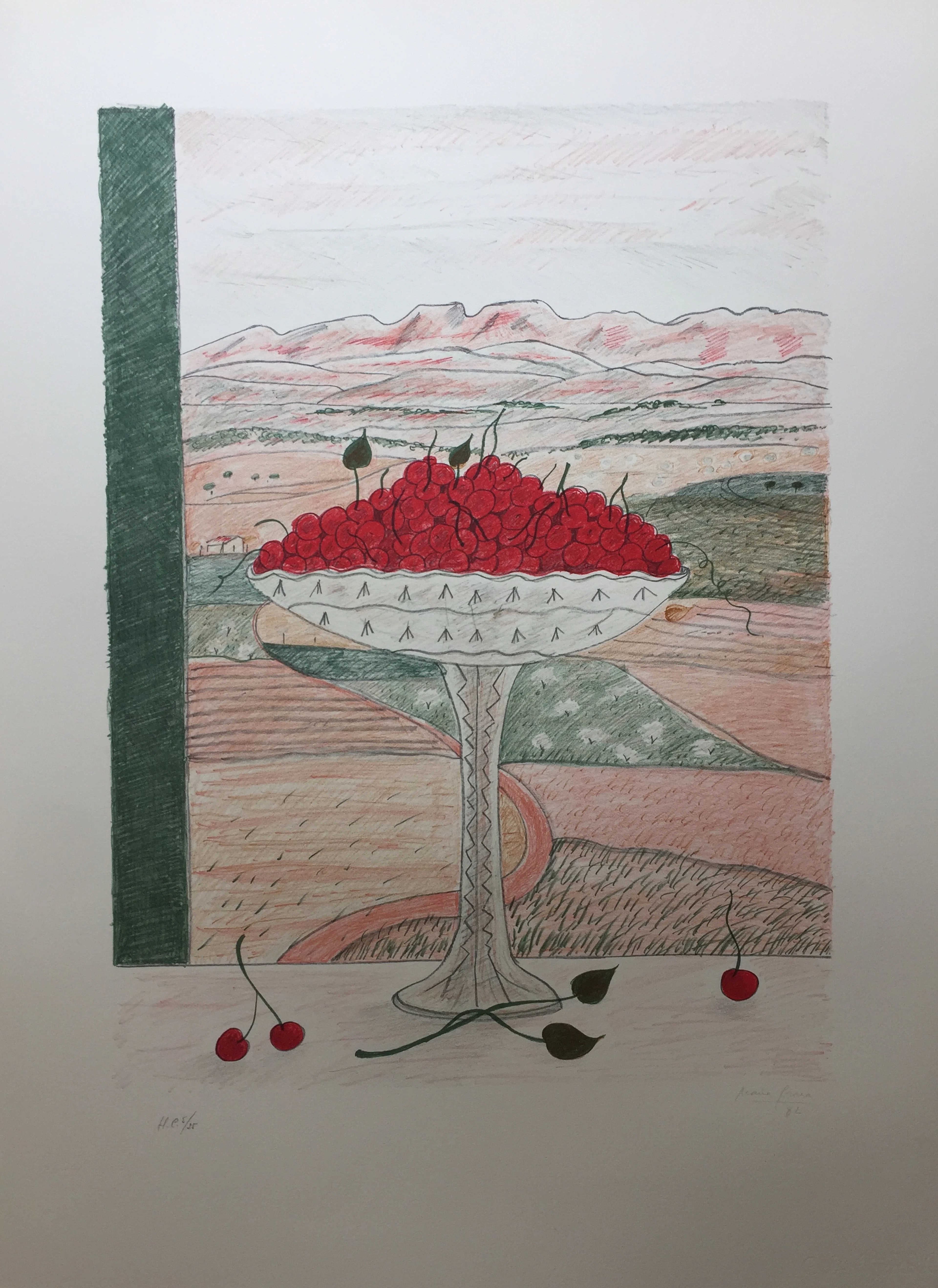 Maria GIRONA - Fruitera i cireres, 1982 - Lithographie signée au crayon