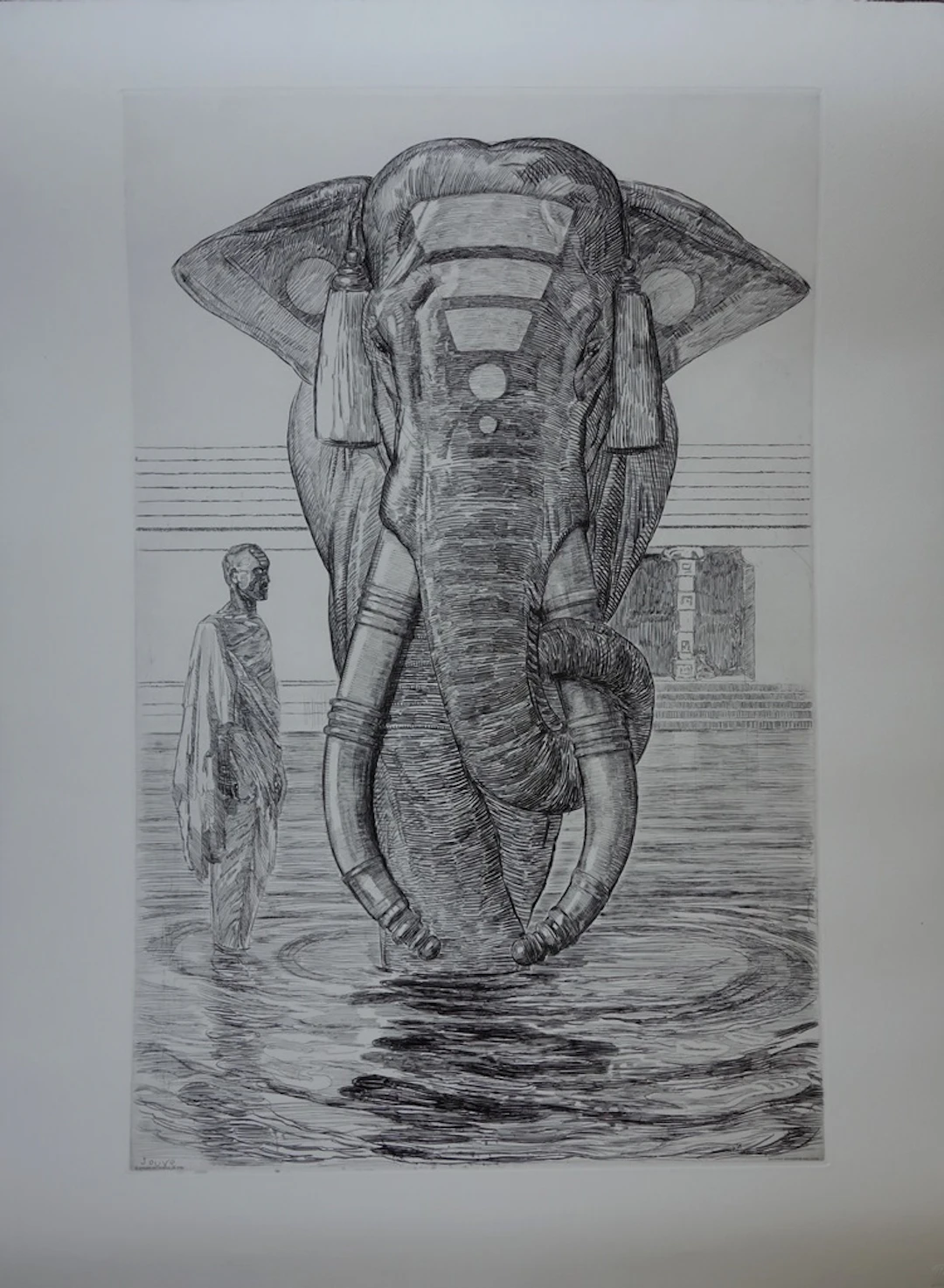 Paul JOUVE (d’après) : Elephant du temple de Siva - Gravure