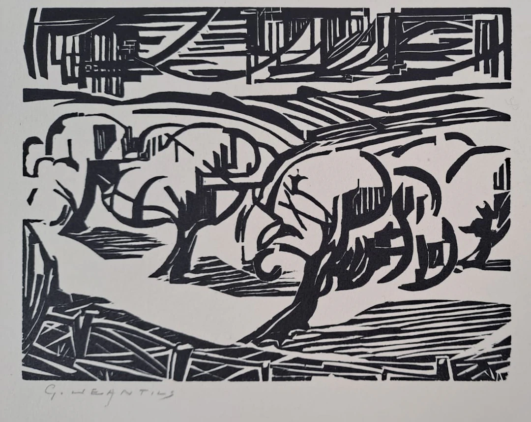 Georges Jeantils - Les pommiers, 1951 - Bois gravé