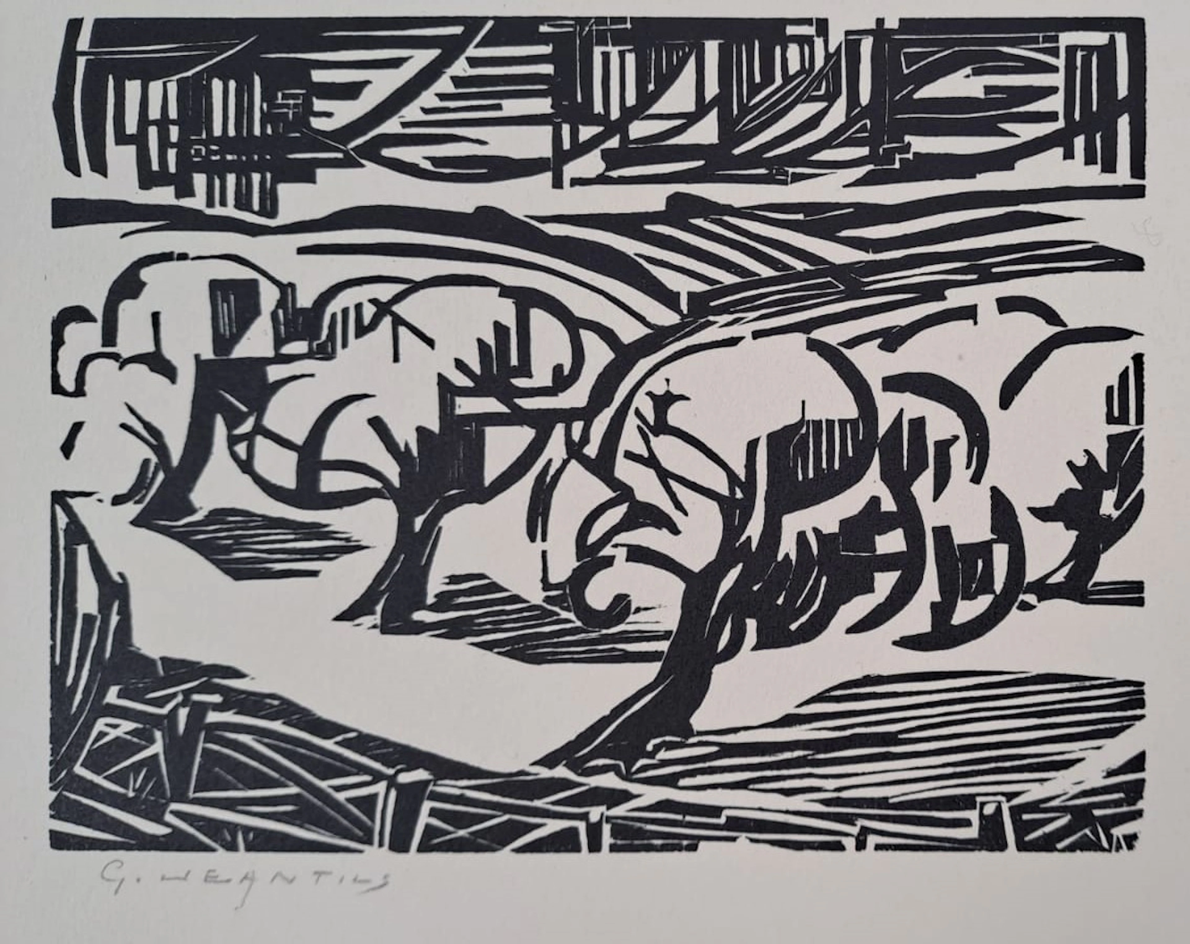 Georges Jeantils - Les pommiers, 1951 - Bois gravé