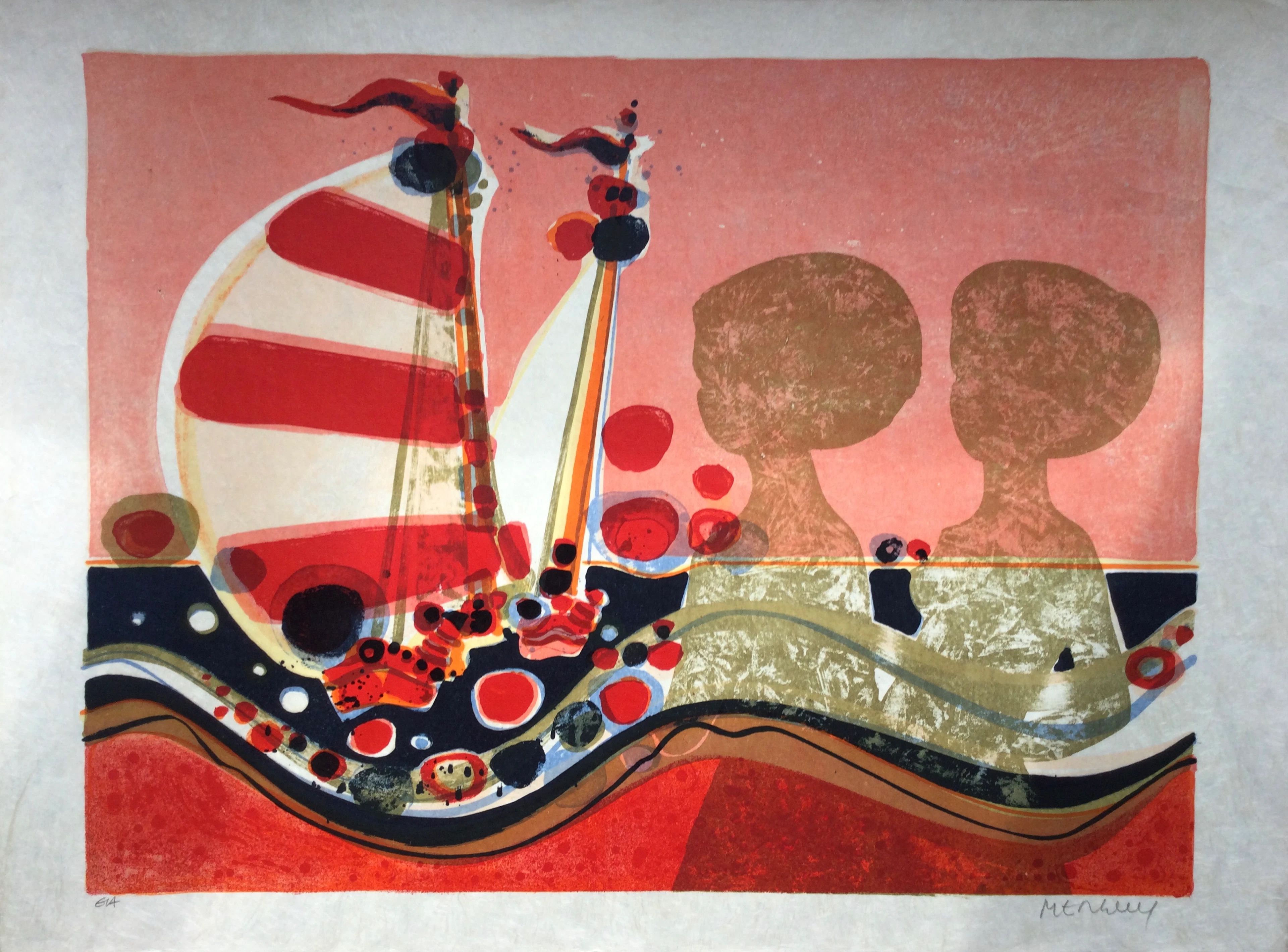 Frédéric MENGUY - Les Angéliques,Ombres au voilier 1975 - Lithographie