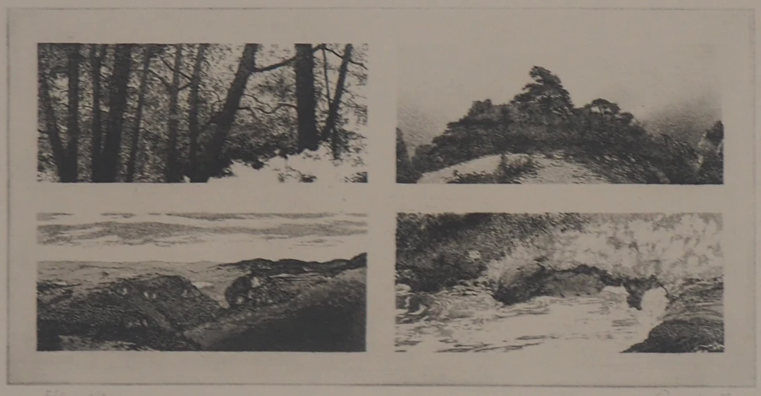 Michel Querioz - Paysage en quatre temps - Gravure originale signée