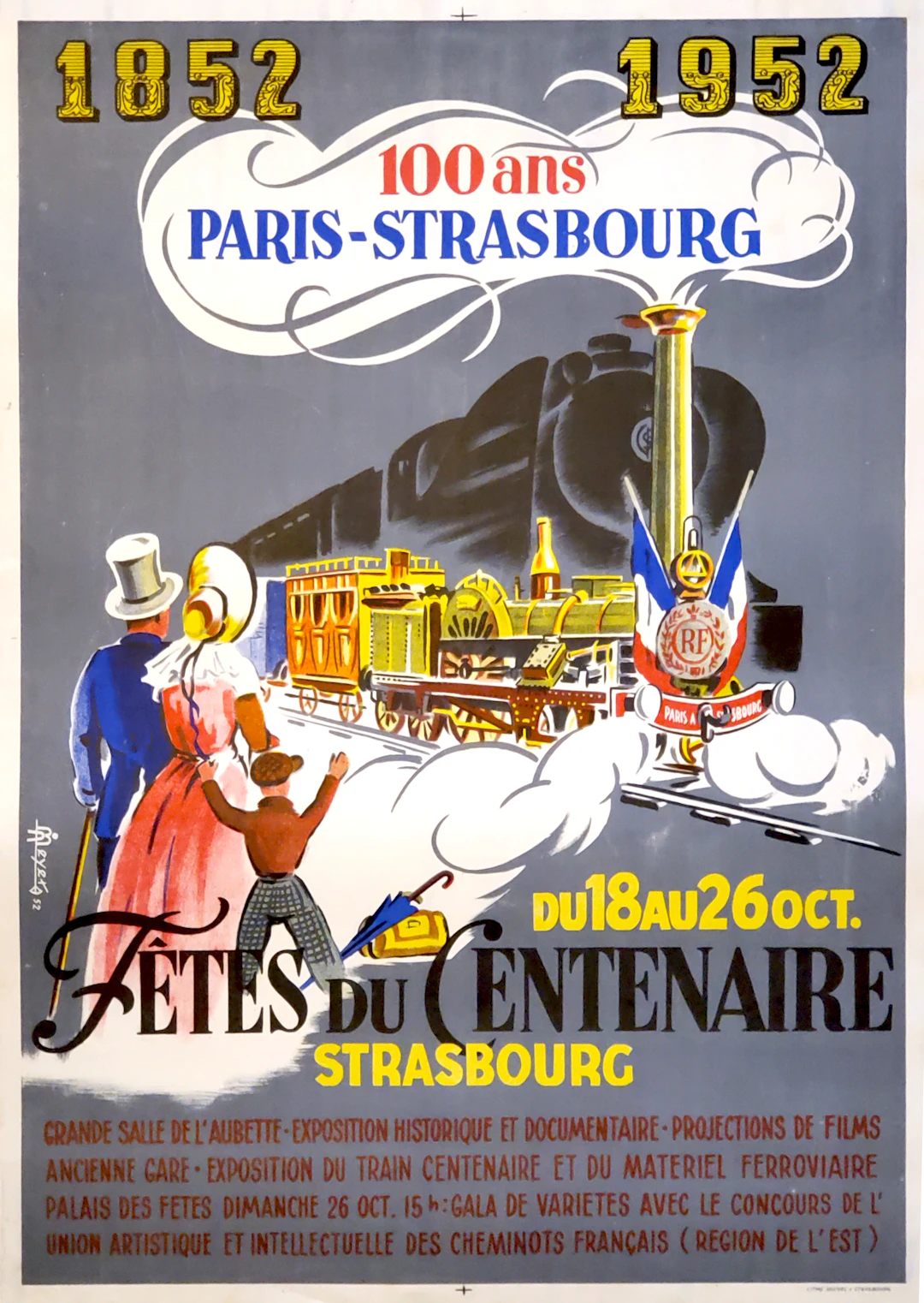 Jean Meyer, 100 ans Paris-Strasbourg, affiche, 1952