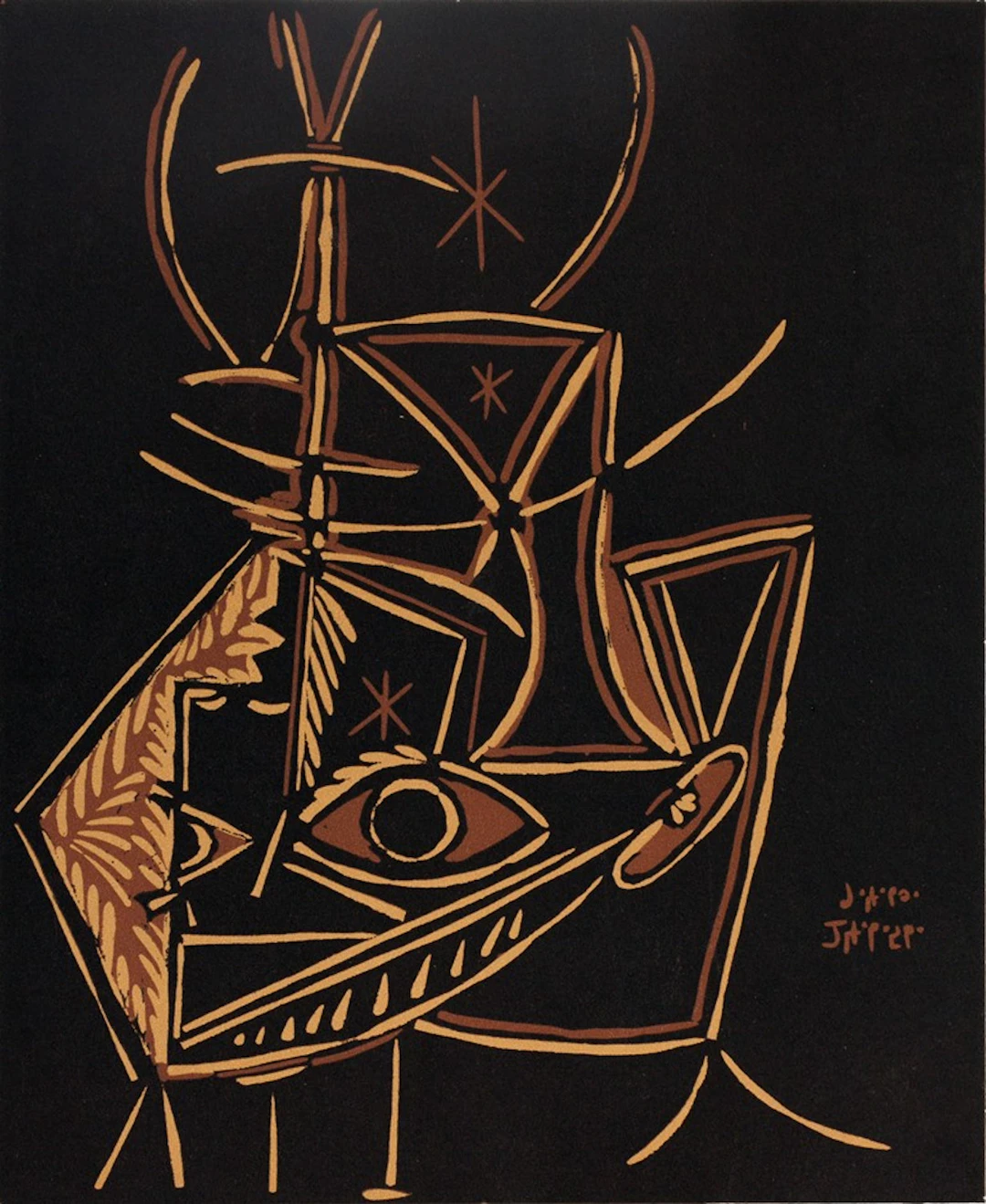 Pablo PICASSO : Tête de faune, Linogravure