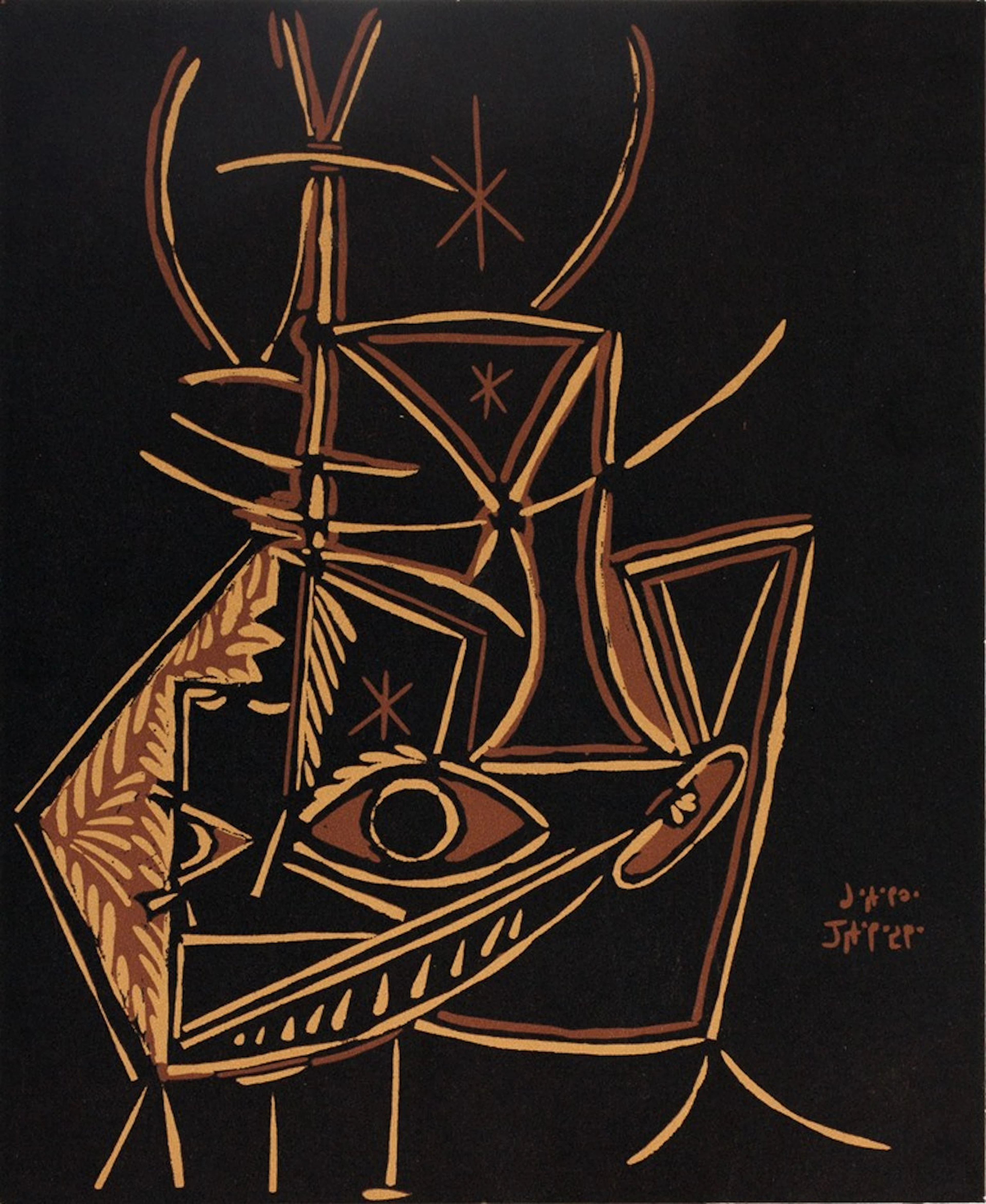 Pablo PICASSO : Tête de faune, Linogravure