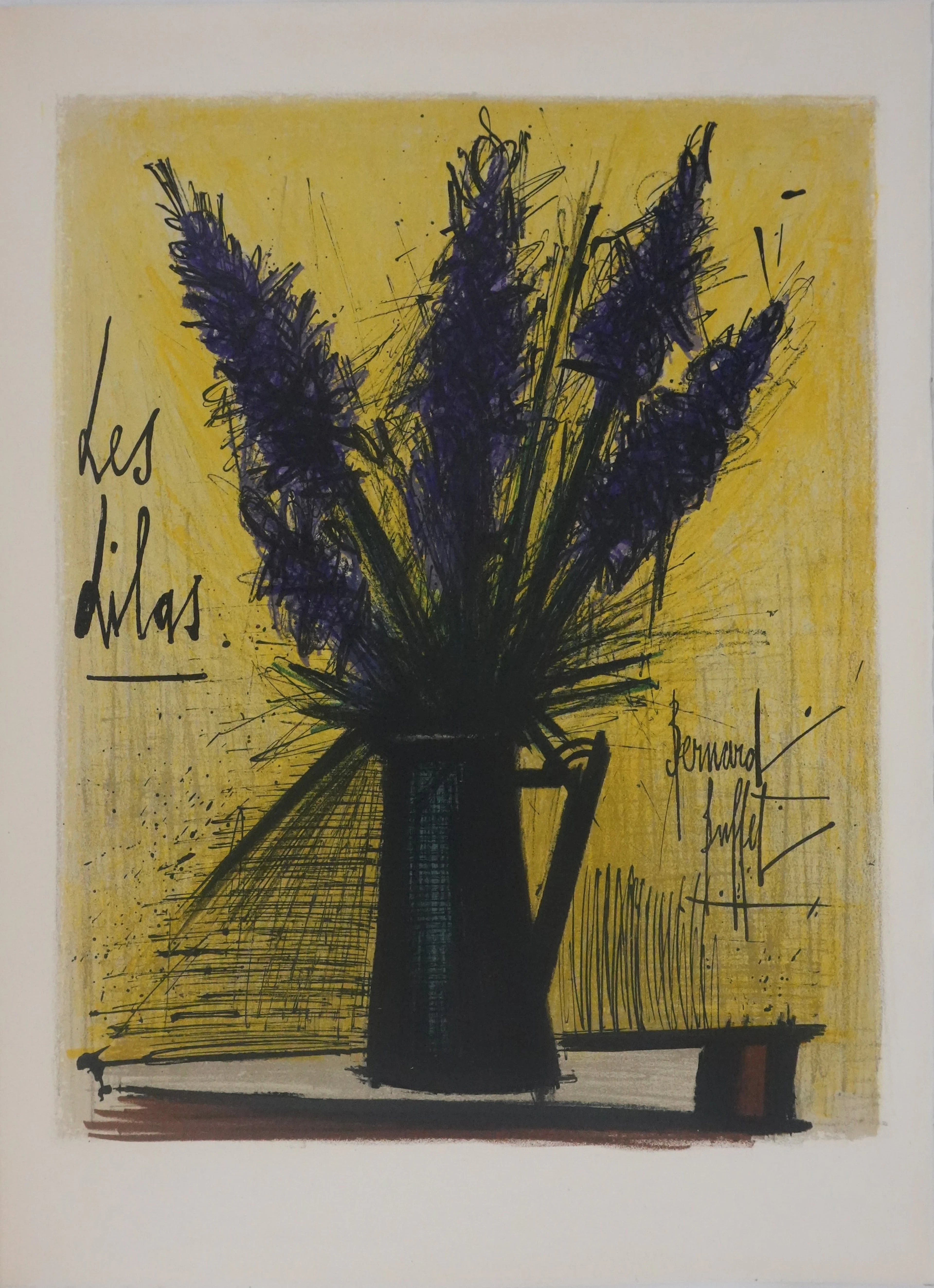 Bernard BUFFET : Les lilas, Lithographie originale signée