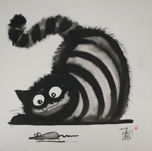 Laszlo TIBAY - Les yeux du chat - Dessin original signé