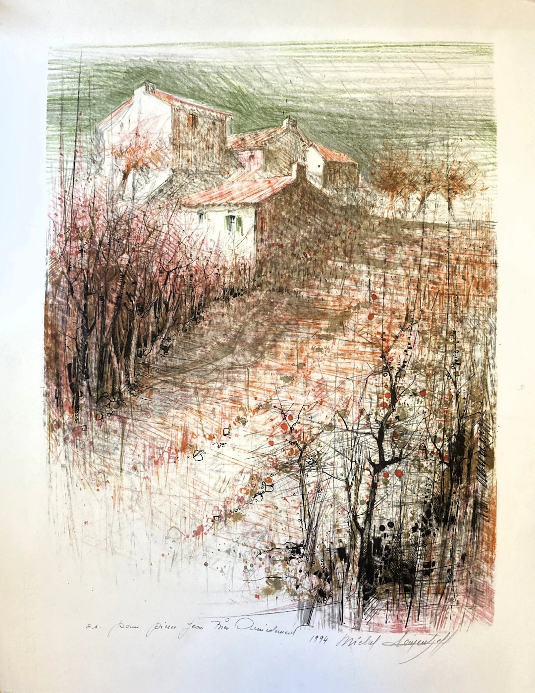 Michel SEMENTZEFF - Le hameau, lithographie originale signée