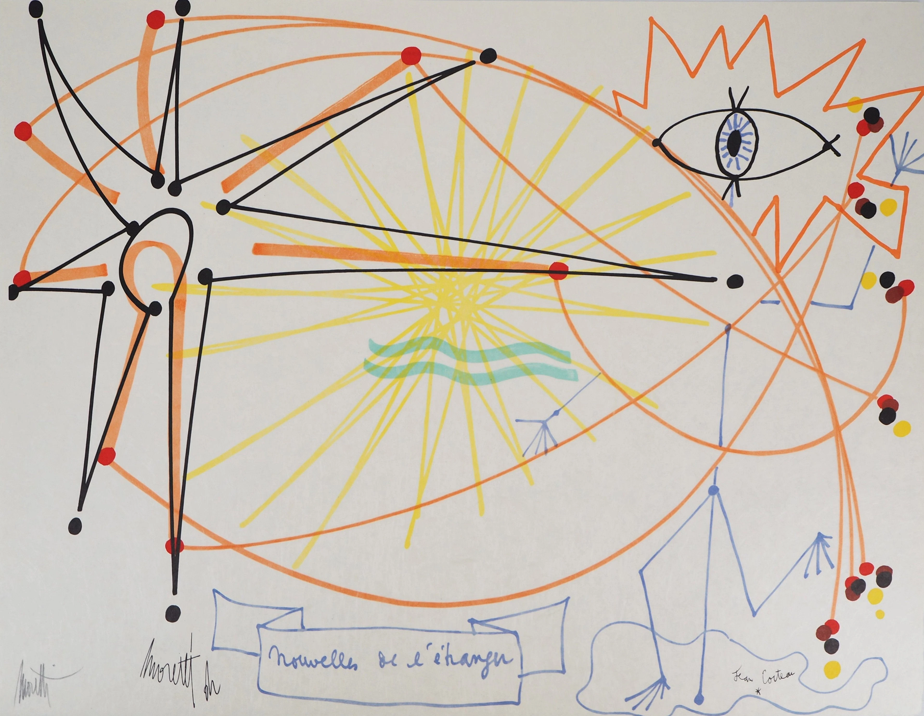 Raymond MORETTI et Jean COCTEAU : Nouvelles de l’étranger, Lithographie