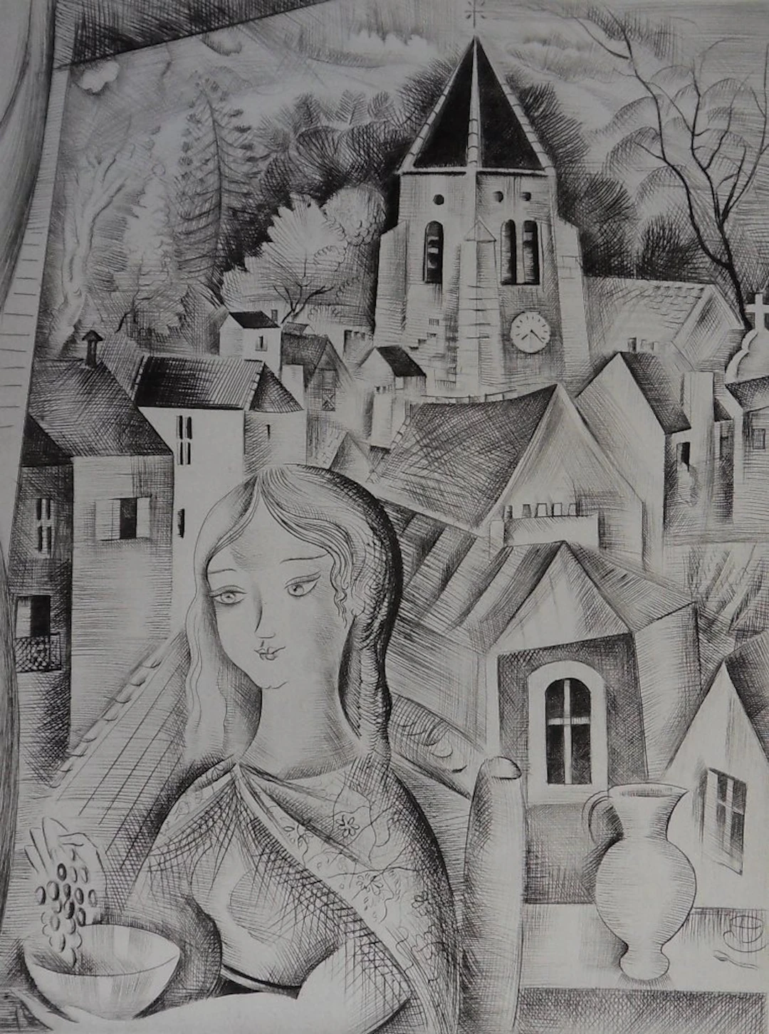 Mily POSSOZ : L’Eglise de Fontenay - Gravure originale signée
