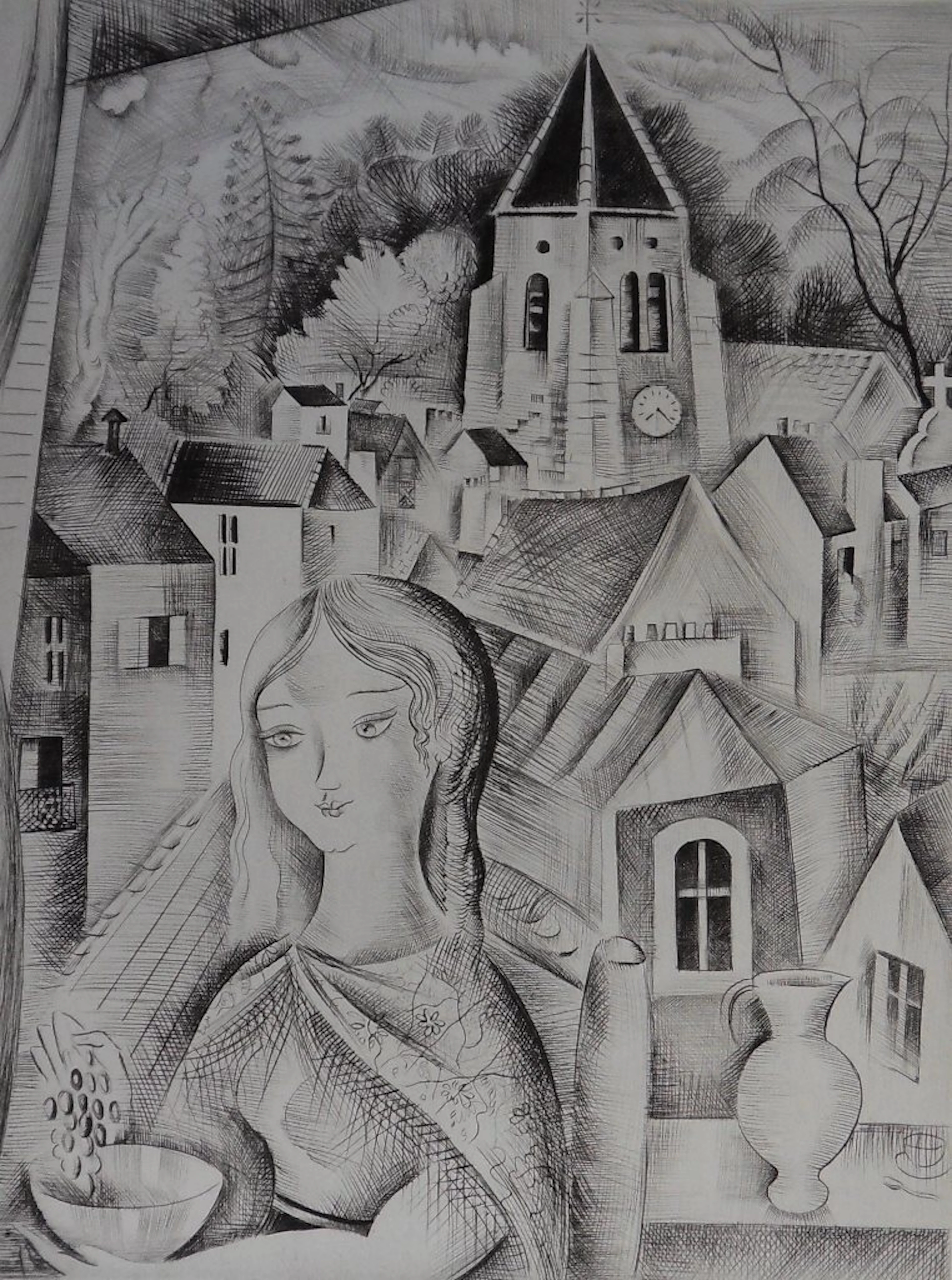 Mily POSSOZ : L’Eglise de Fontenay - Gravure originale signée