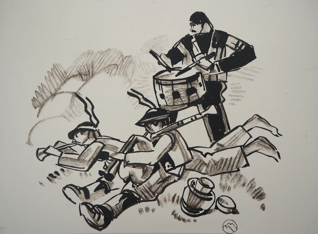 Mathurin MEHEUT : Trois joueurs bretons, 1932 - Bois gravé signé
