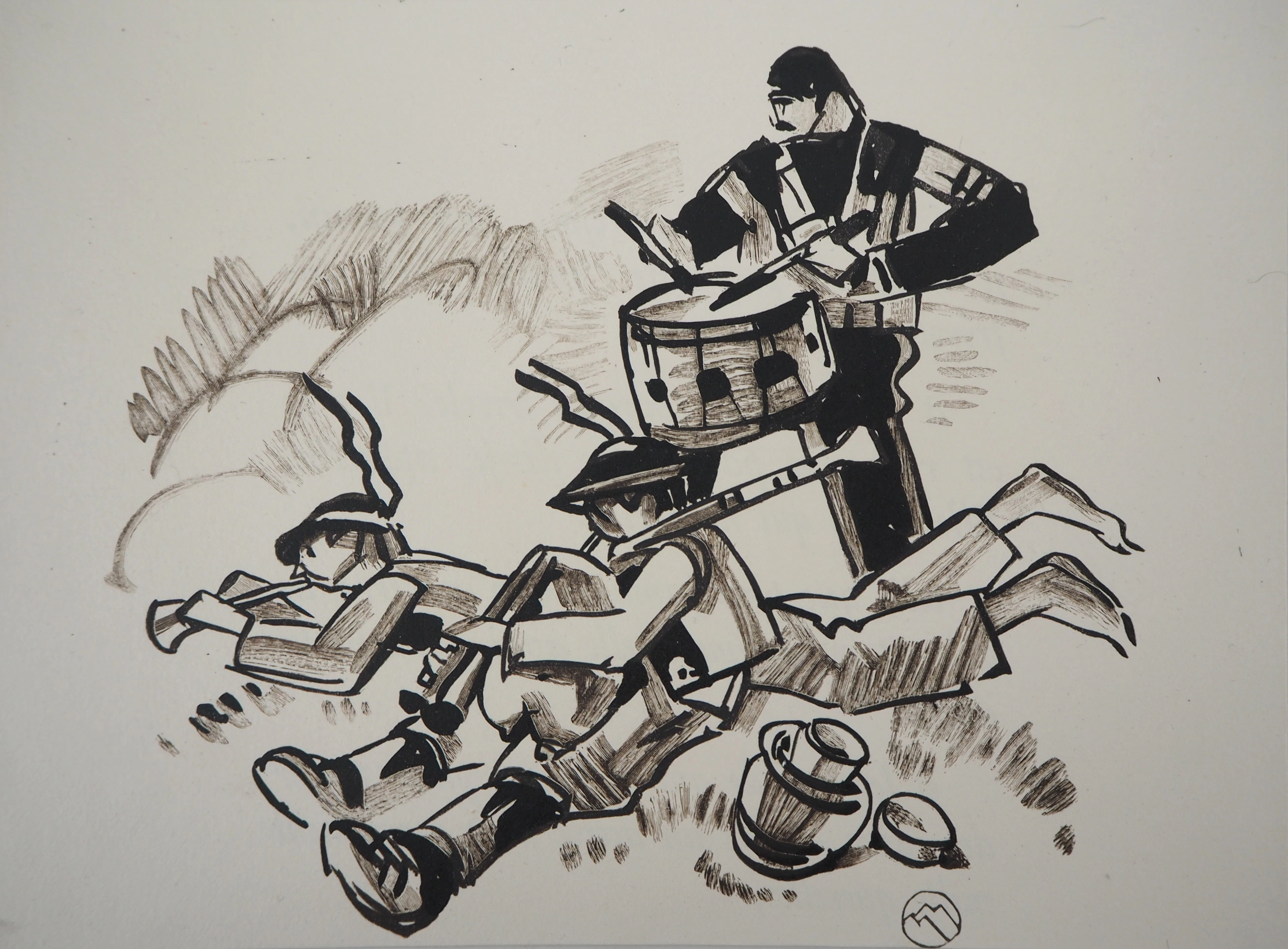 Mathurin MEHEUT : Trois joueurs bretons, 1932 - Bois gravé signé