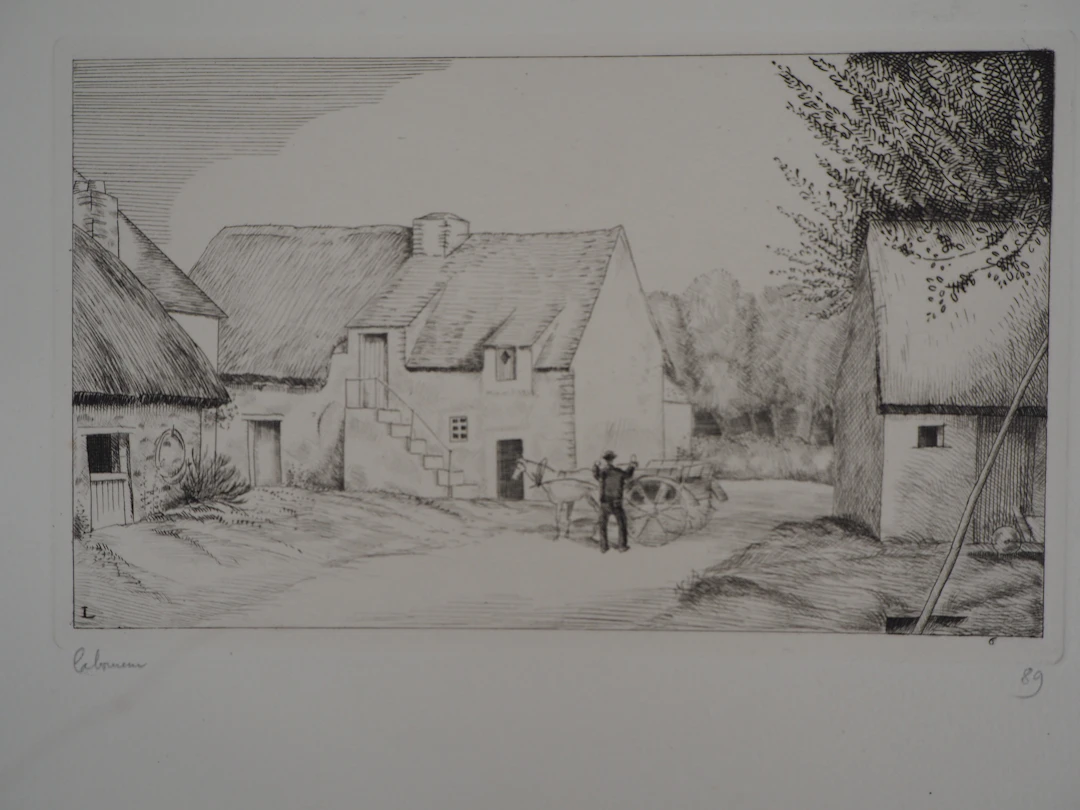 Jean-Emile LABOUREUR : La maison du forgeron - Eau-forte originale signée