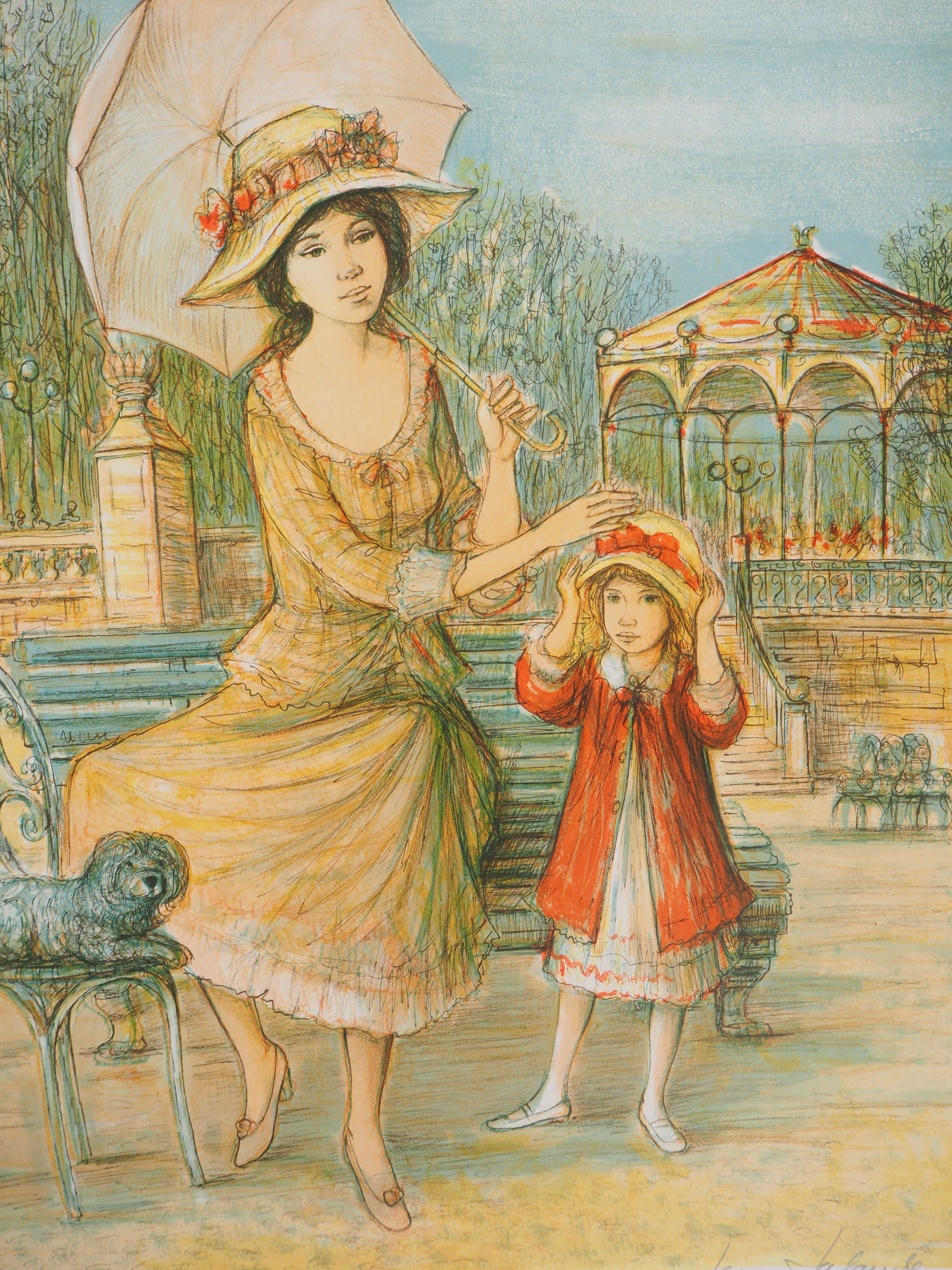 Jacques LALANDE : Mère et fille Belle Epoque - Lithographie originale signée