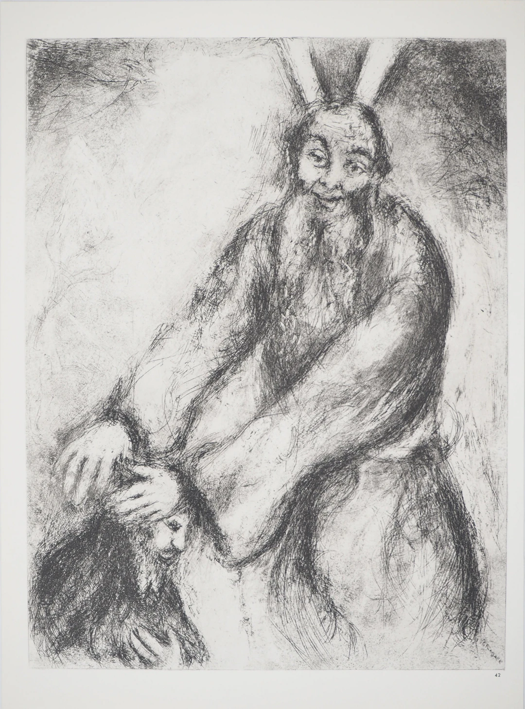 Marc CHAGALL : Josué reçoit la bénédiction de Moïse, Héliogravure