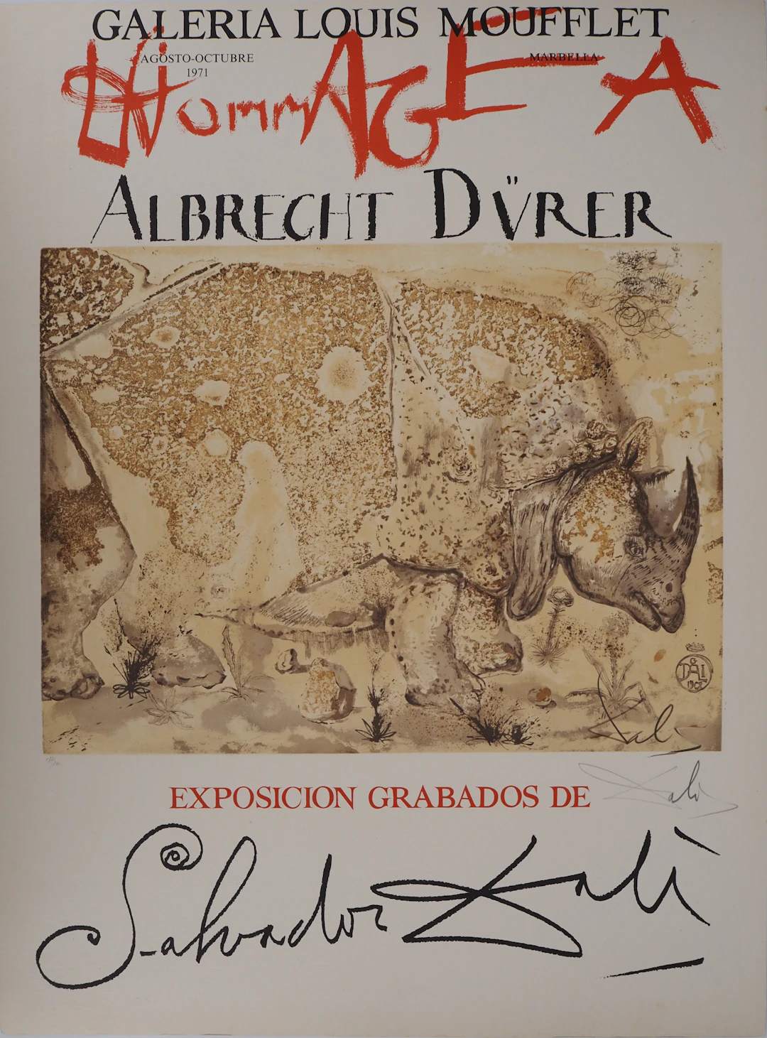 Salvador DALI : Rhinocéros : Hommage à Albrecht Dürer - Lithographie