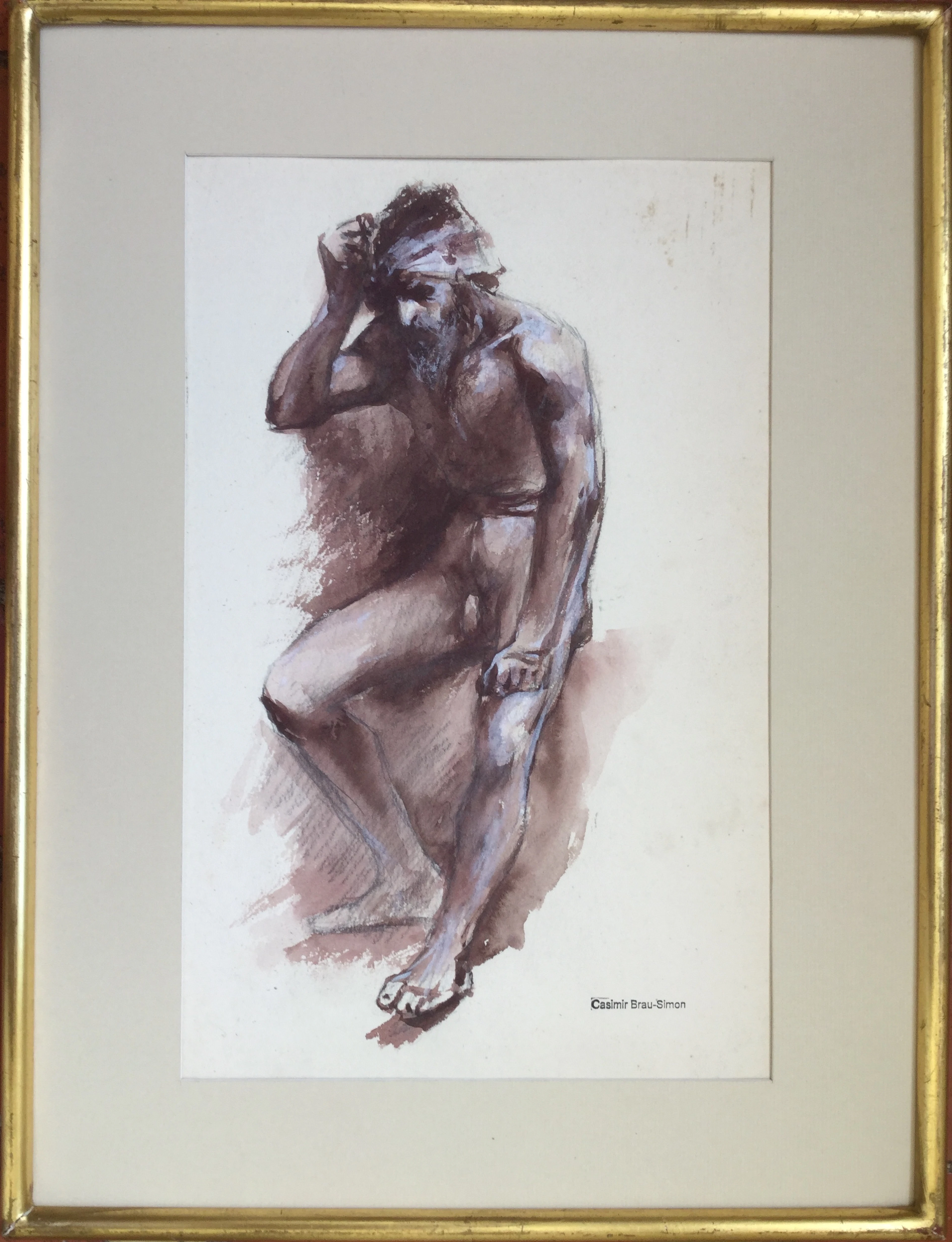 Casimir BRAU-SIMON (XIX-XXe) - "Nu assis", vers 1890 - Encre et gouache
