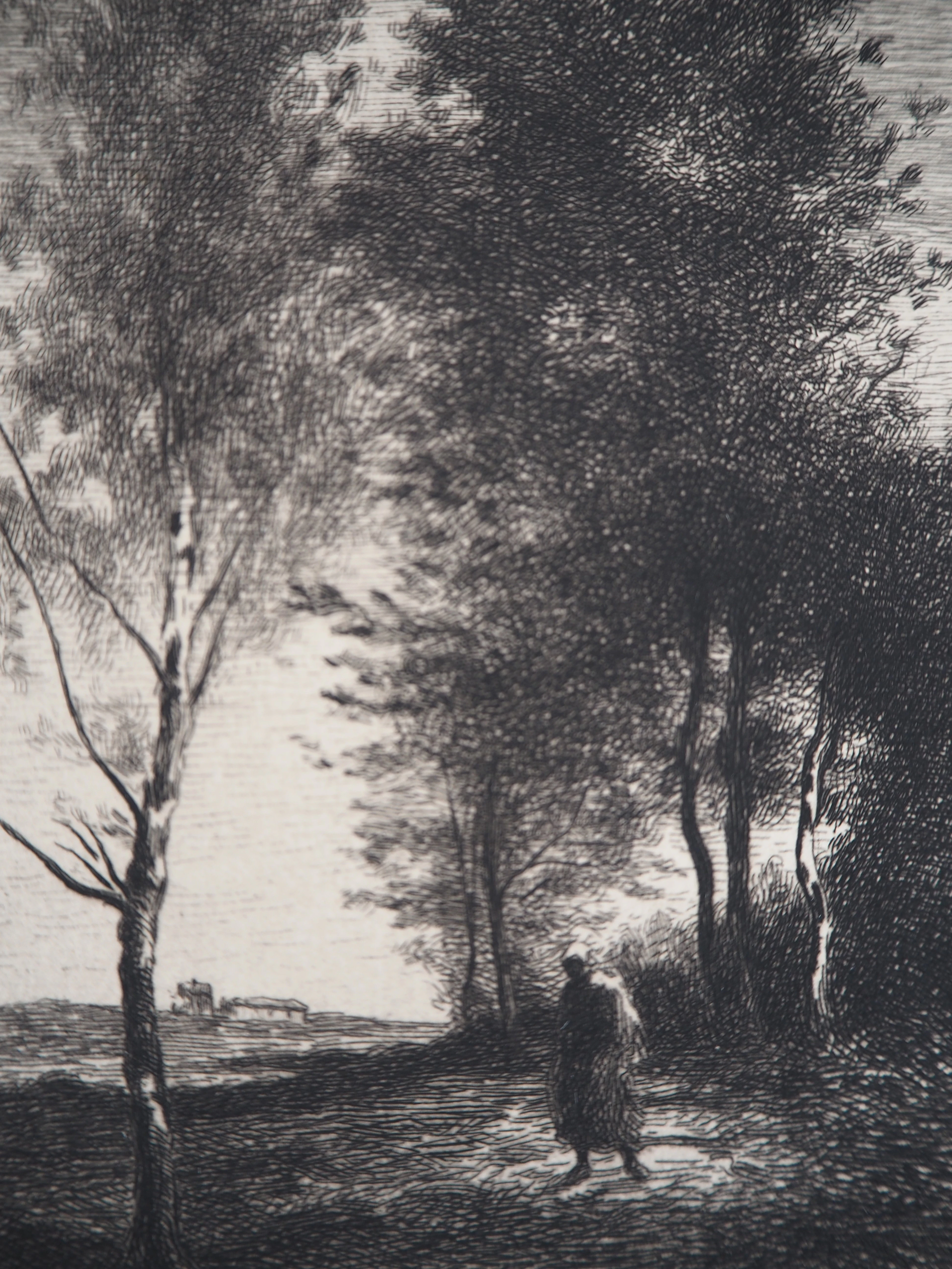 JB Camille COROT (d’après), Au bois - Gravure, Signée #Durand Ruel - 1873