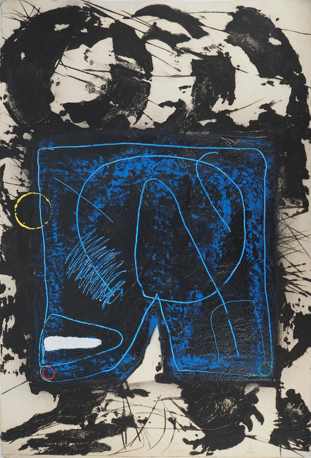 LIONEL : Composition en bleu - Gravure en carborundum signée