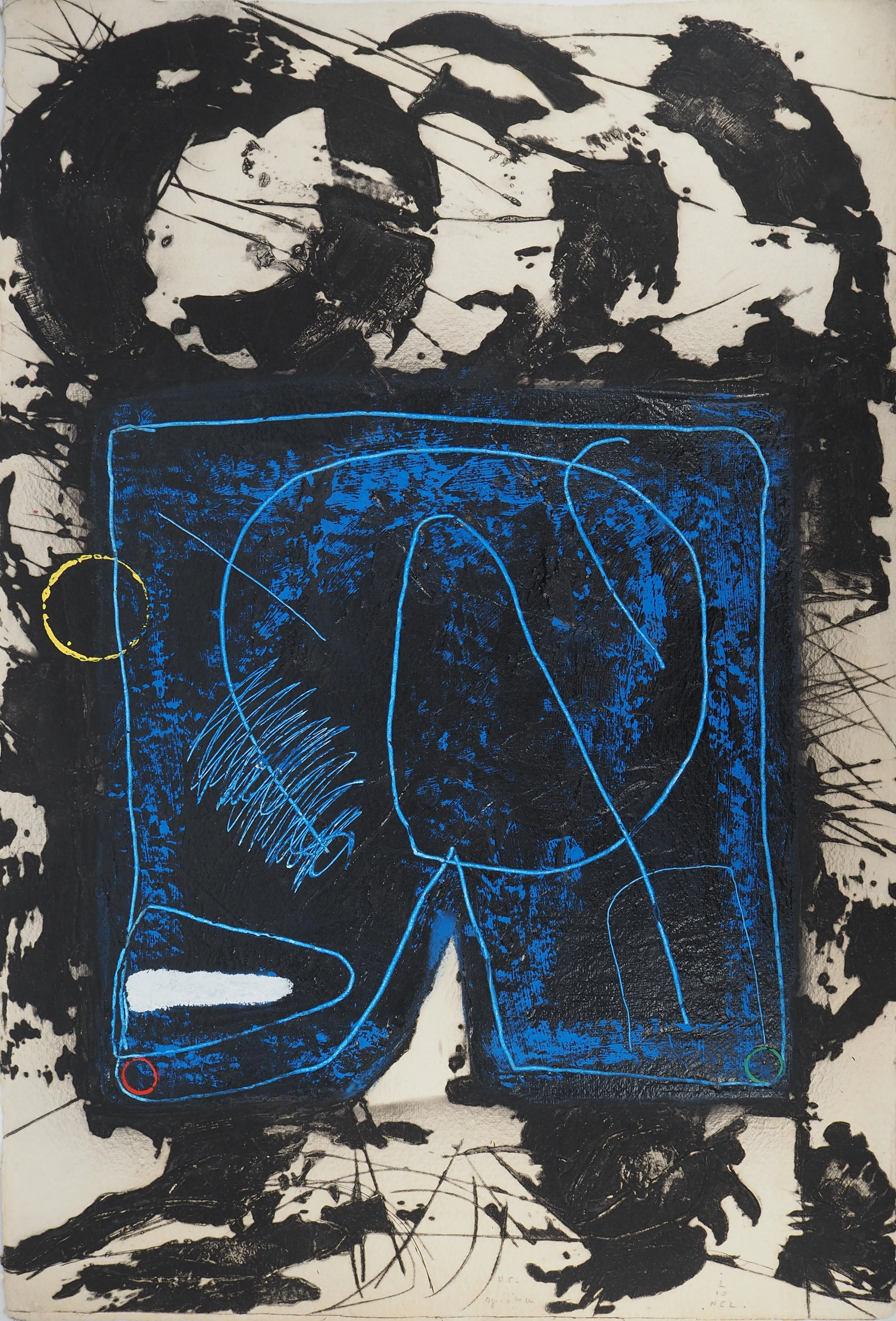 LIONEL : Composition en bleu - Gravure en carborundum signée