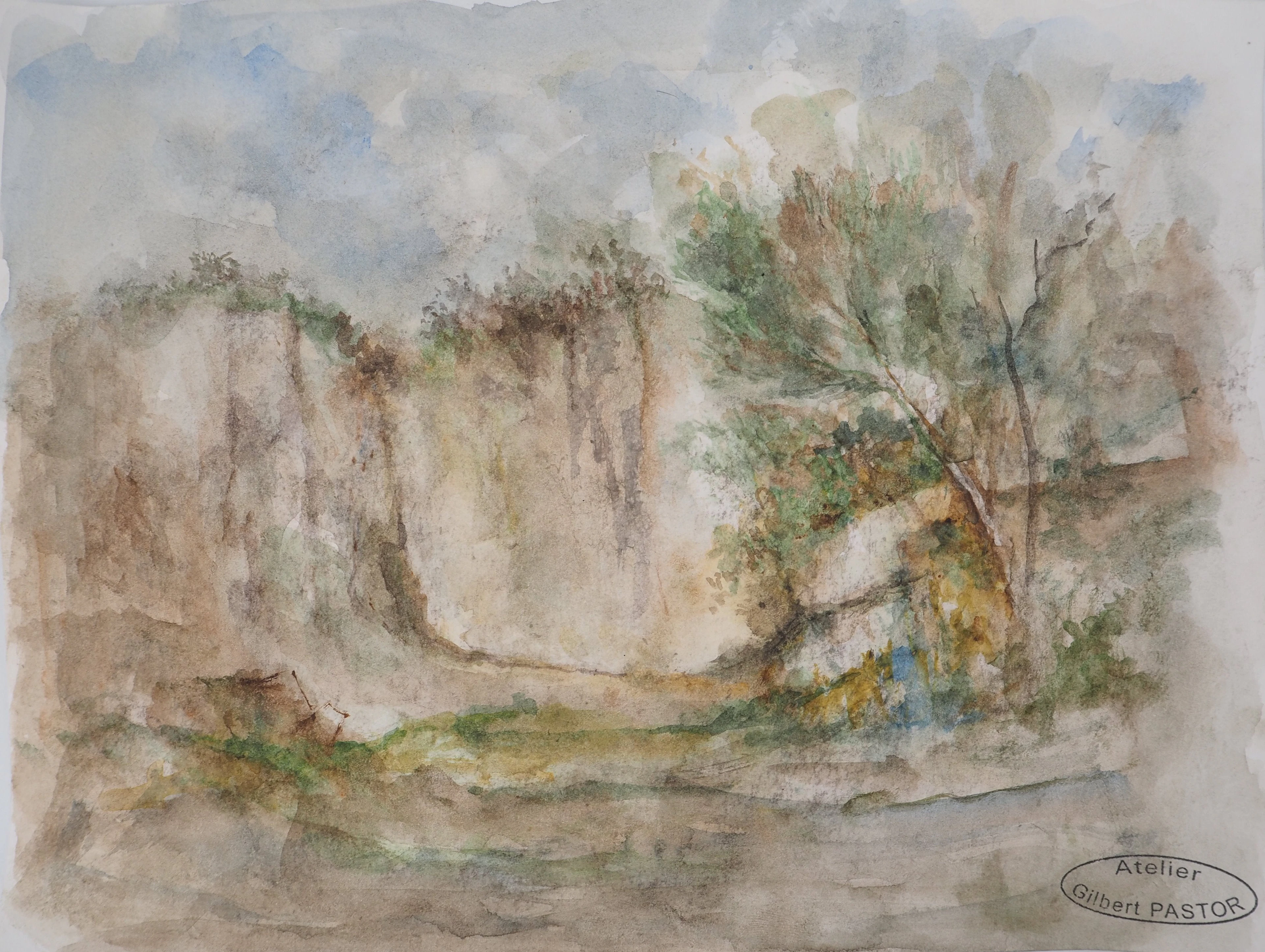 Gilbert PASTOR : Impasse formée par la Roche, Aquarelle originale signée
