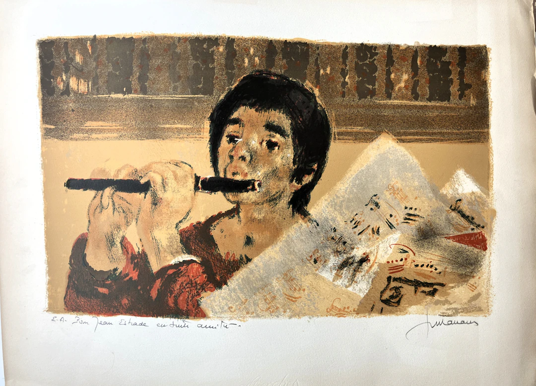 Lucien FONTANAROSA - ’Le joueur de flûte traversière", lithographie