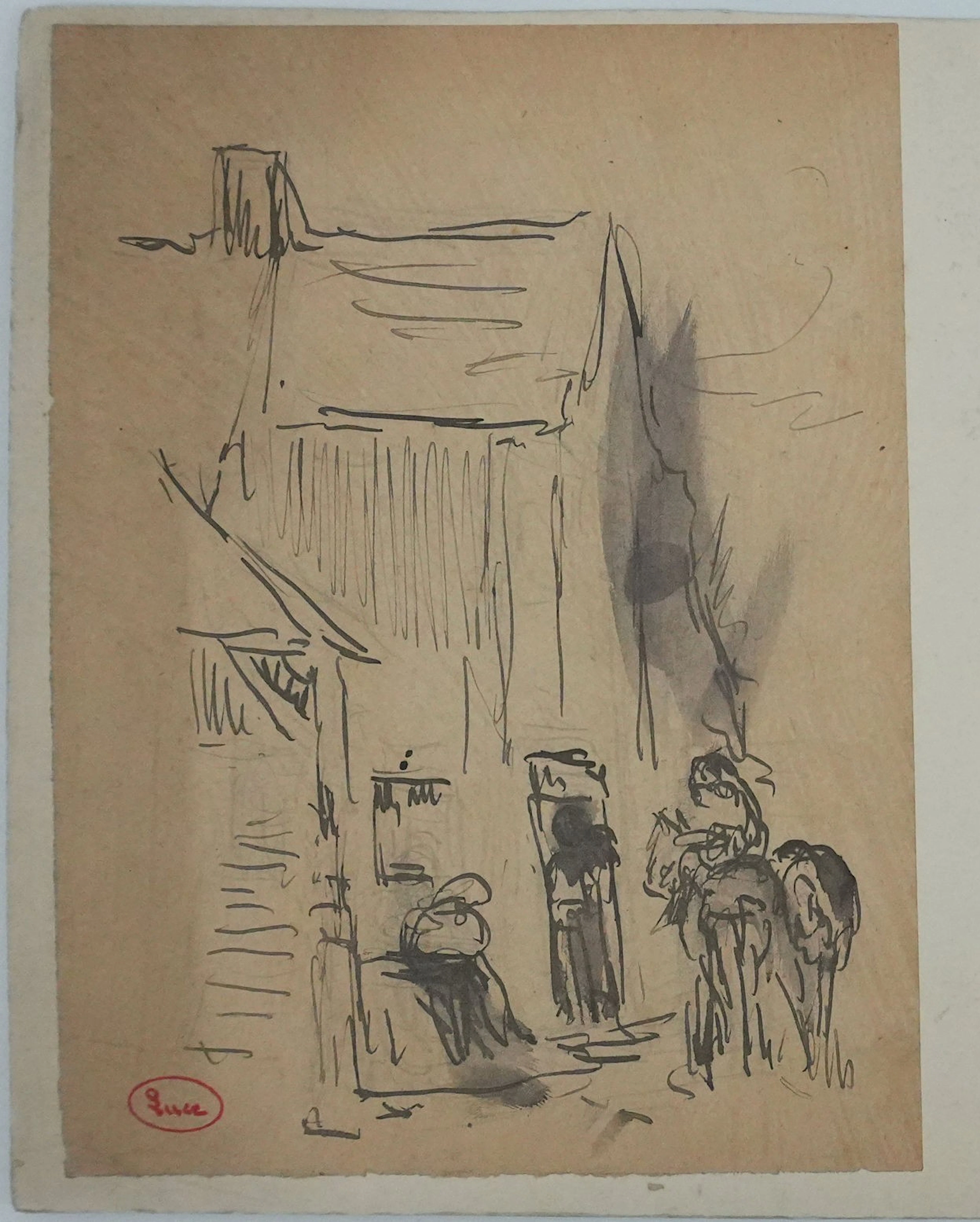 Maximilien LUCE : Ruelle aux mules, Dessin originale signée