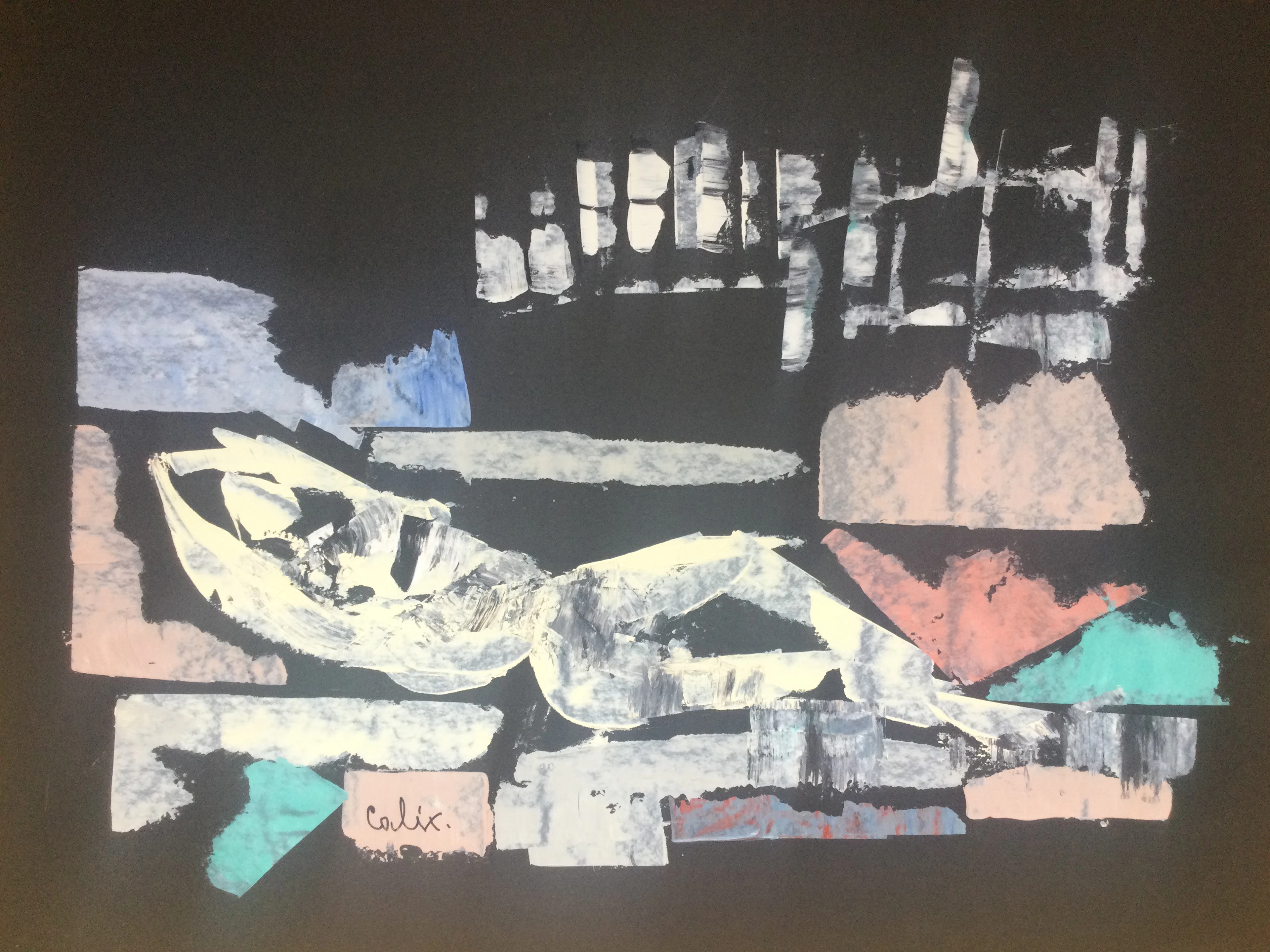 Robert ALIX - Composition au nu - Huile sur papier noir signée
