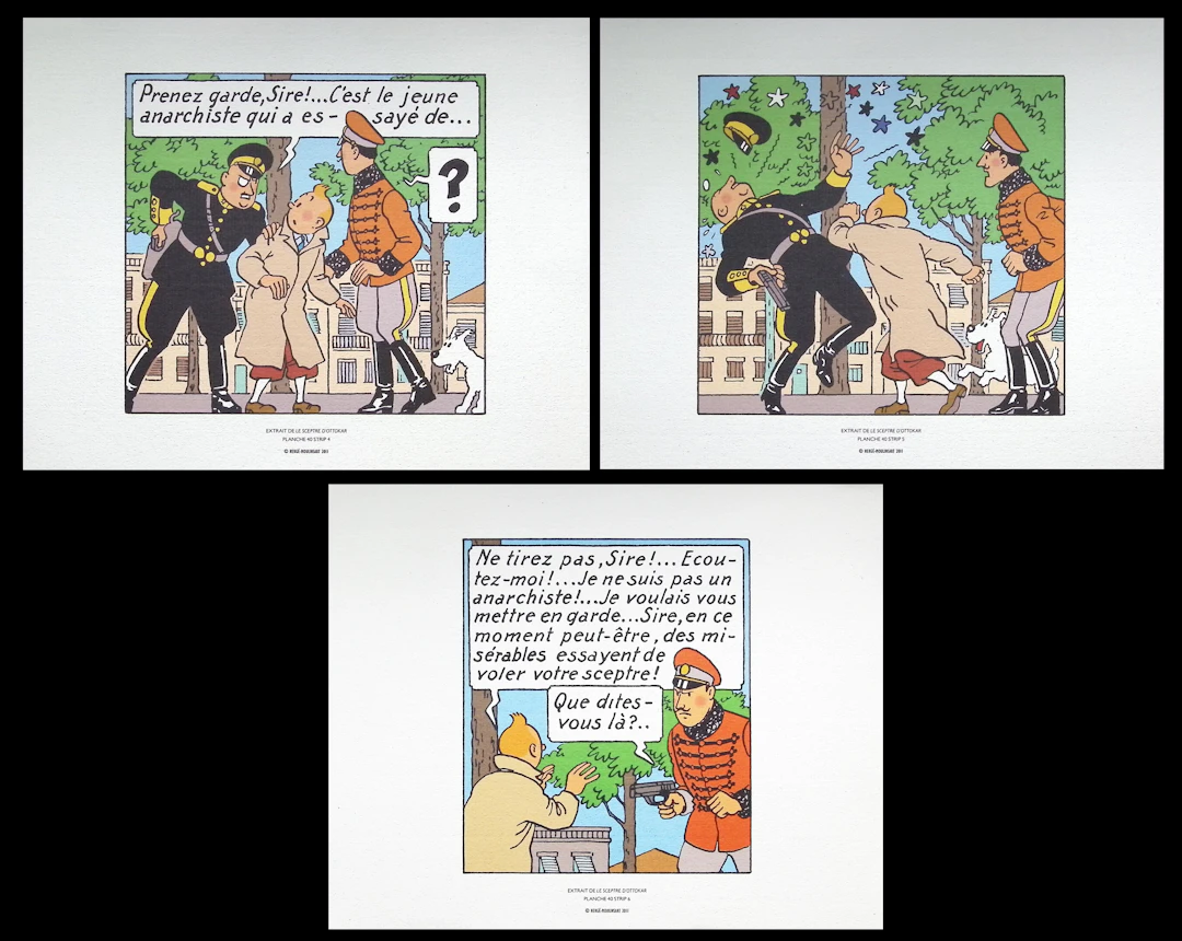 HERGE : Le sceptre d’Ottokar, 2011, 3 lithographies Ex Libris