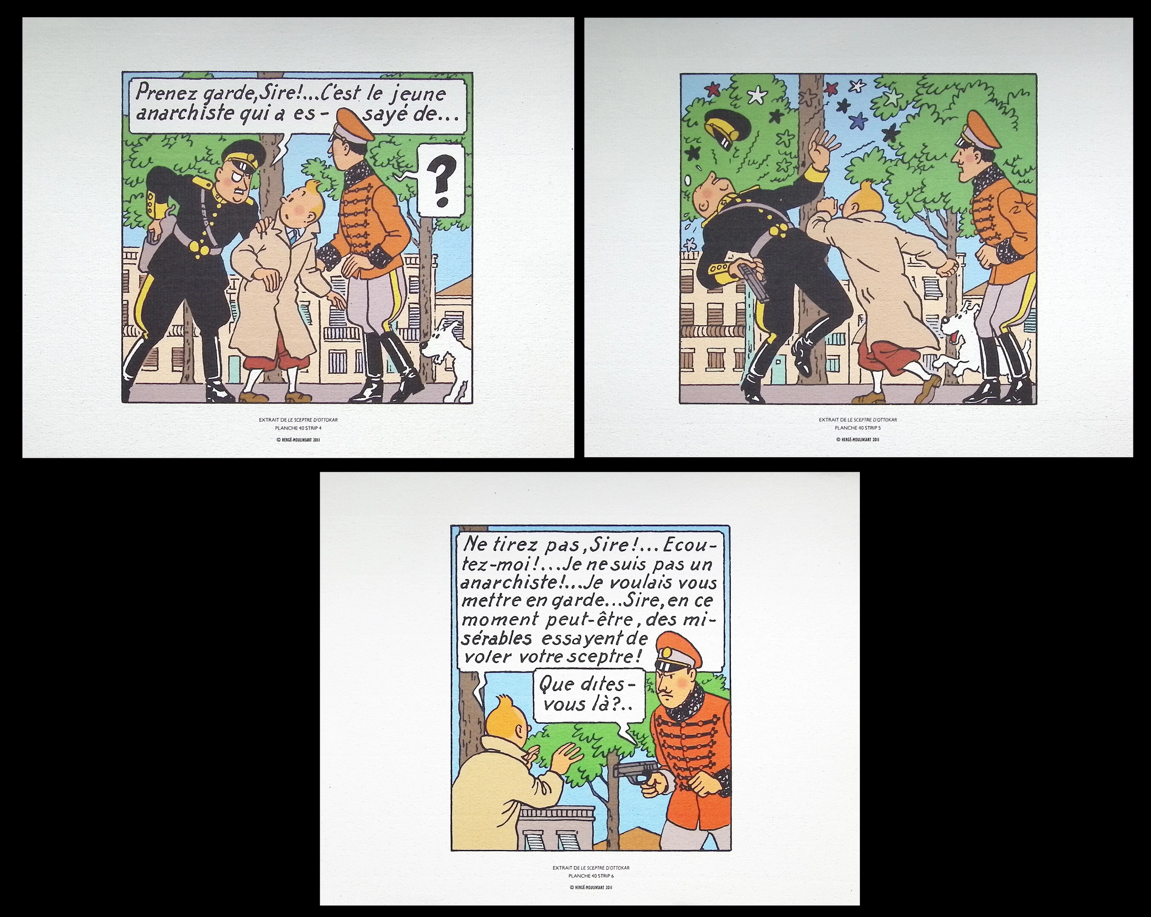 HERGE : Le sceptre d’Ottokar, 2011, 3 lithographies Ex Libris