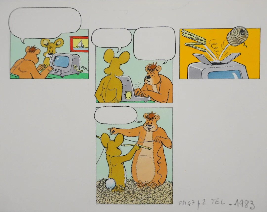 Roger BUSSEMEY : Nestor et Nestorine fabrique quelque chose, Aquarelle