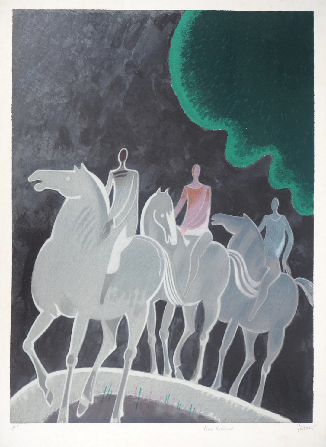 Albert ZAVARO : Promenade nocturne - Lithographie originale signée