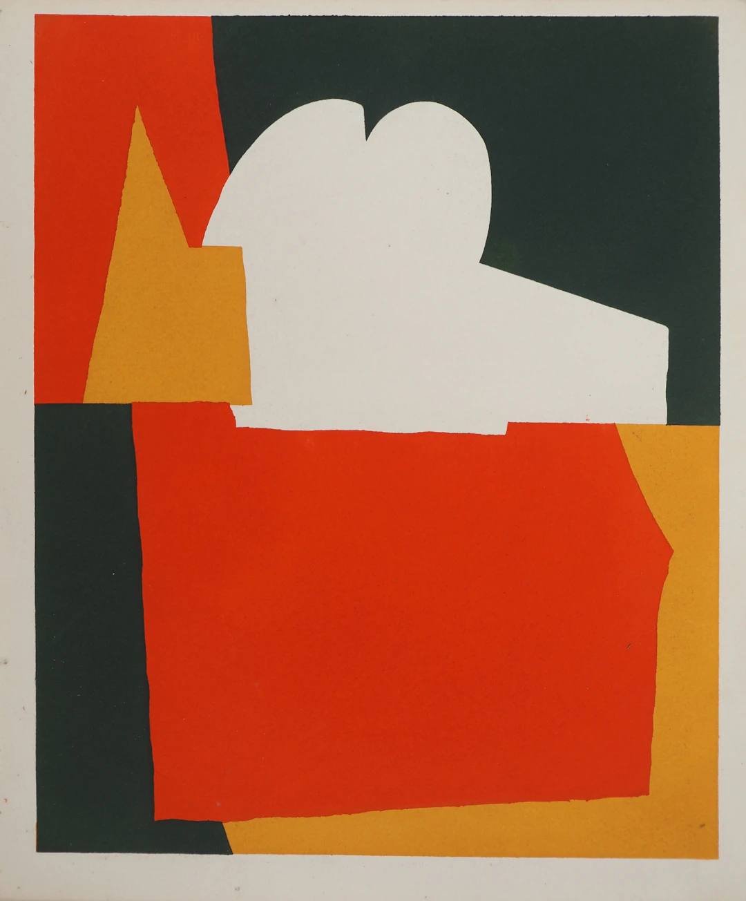 Serge POLIAKOFF : Composition rouge et verte, Lithographie et pochoir
