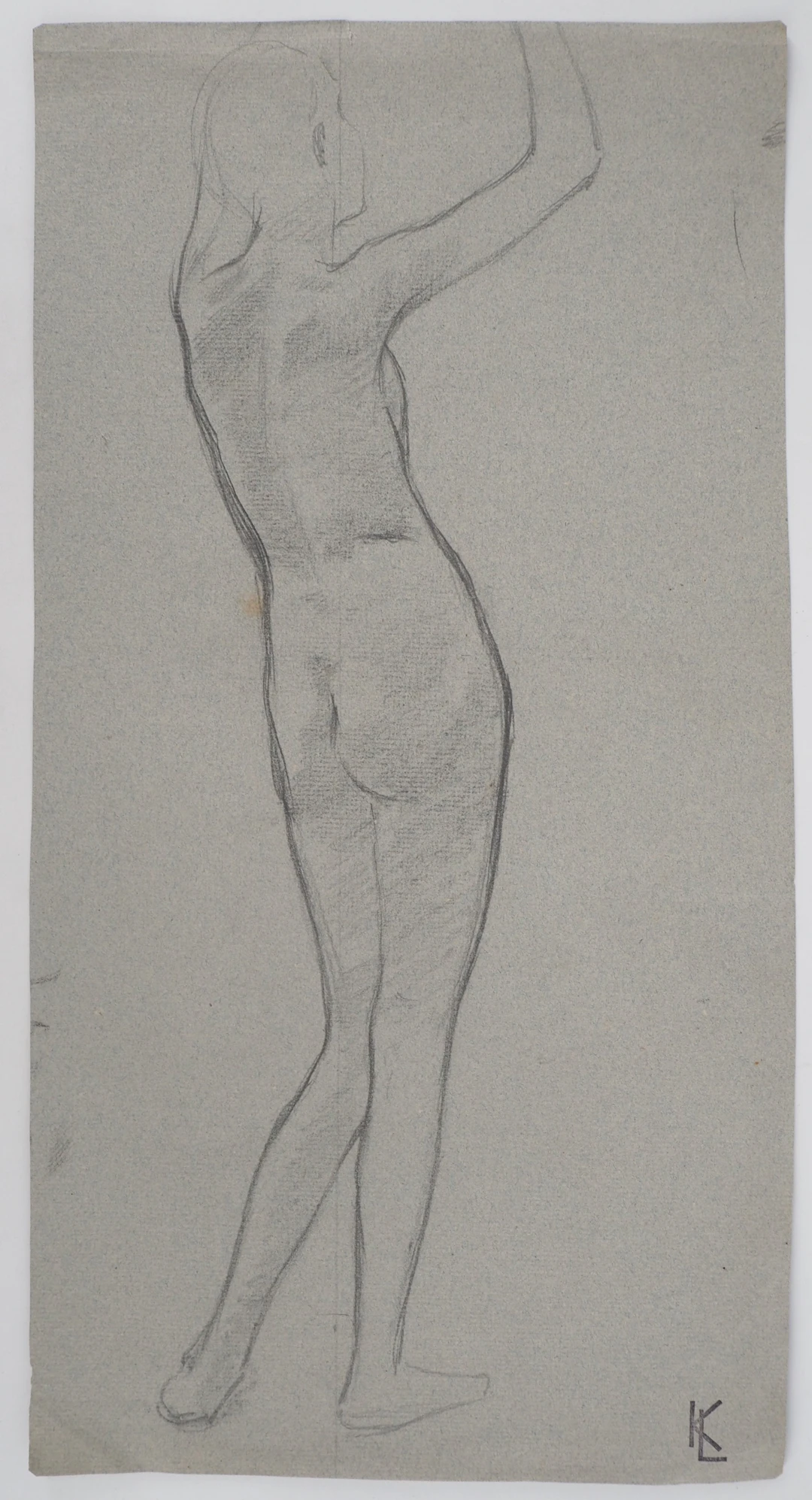 Léopold Franz KOWALSKI: Étude du nu féminin de dos, dessin original
