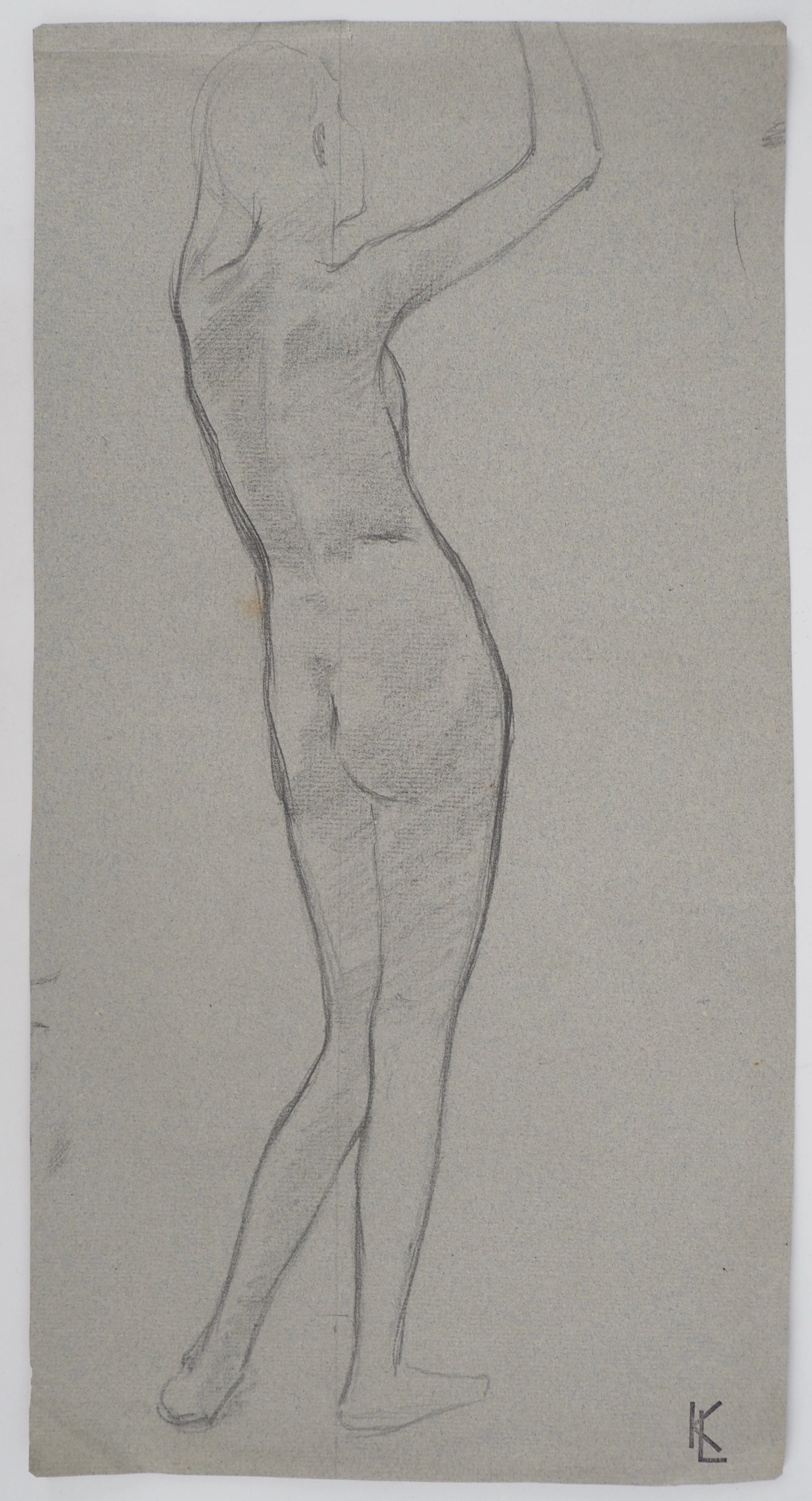 Léopold Franz KOWALSKI: Étude du nu féminin de dos, dessin original