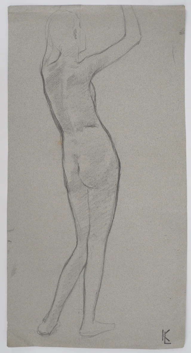 Léopold Franz KOWALSKI: Étude du nu féminin de dos, dessin original