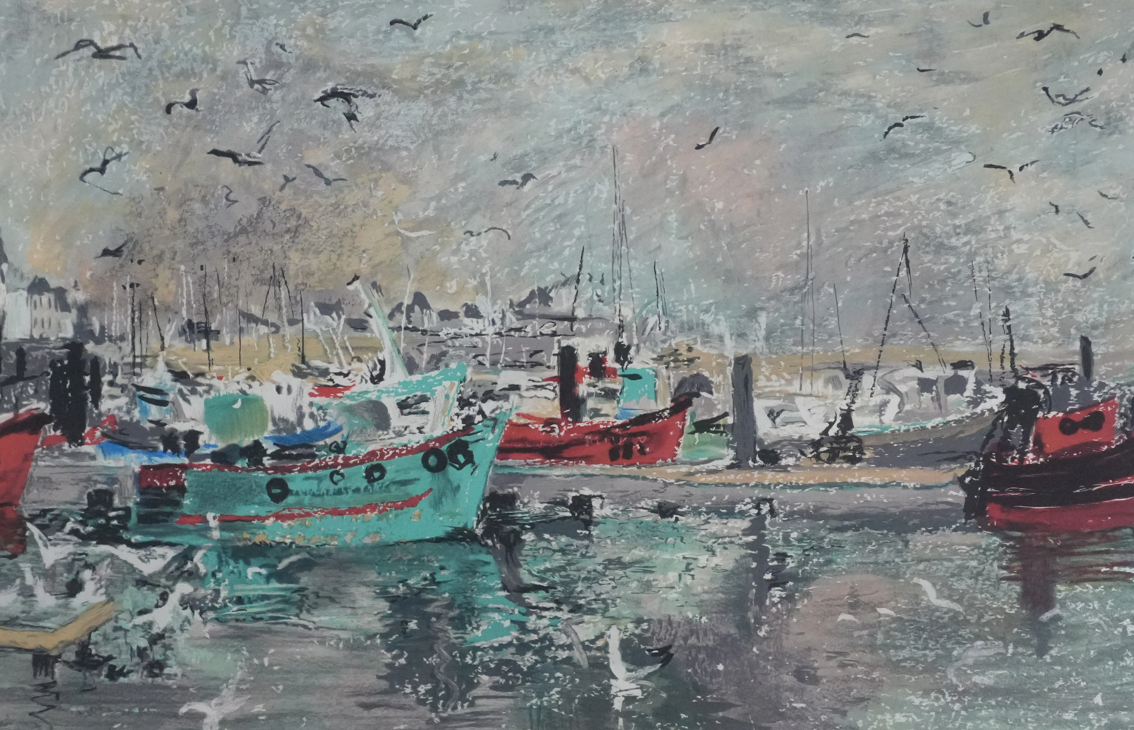 Yvonne CHEFFER DELOUIS : Dans le port de Bretagne - Lithographie originale